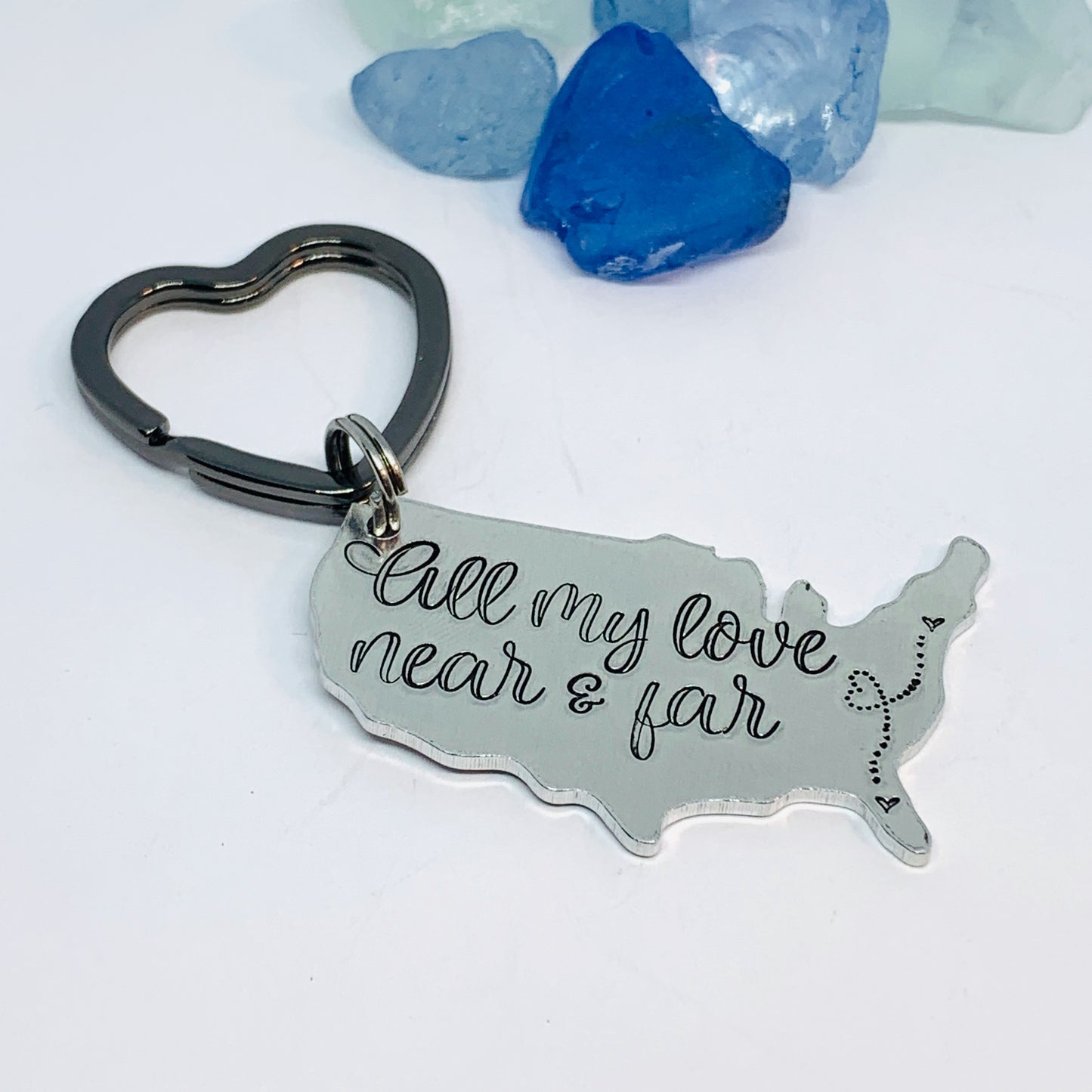 All My Love Near & Far USA Key Ring | Custom Personalized Missing You Friendship US Map | Keychain | Keychain | Long Distance BFF | Friendship Gift