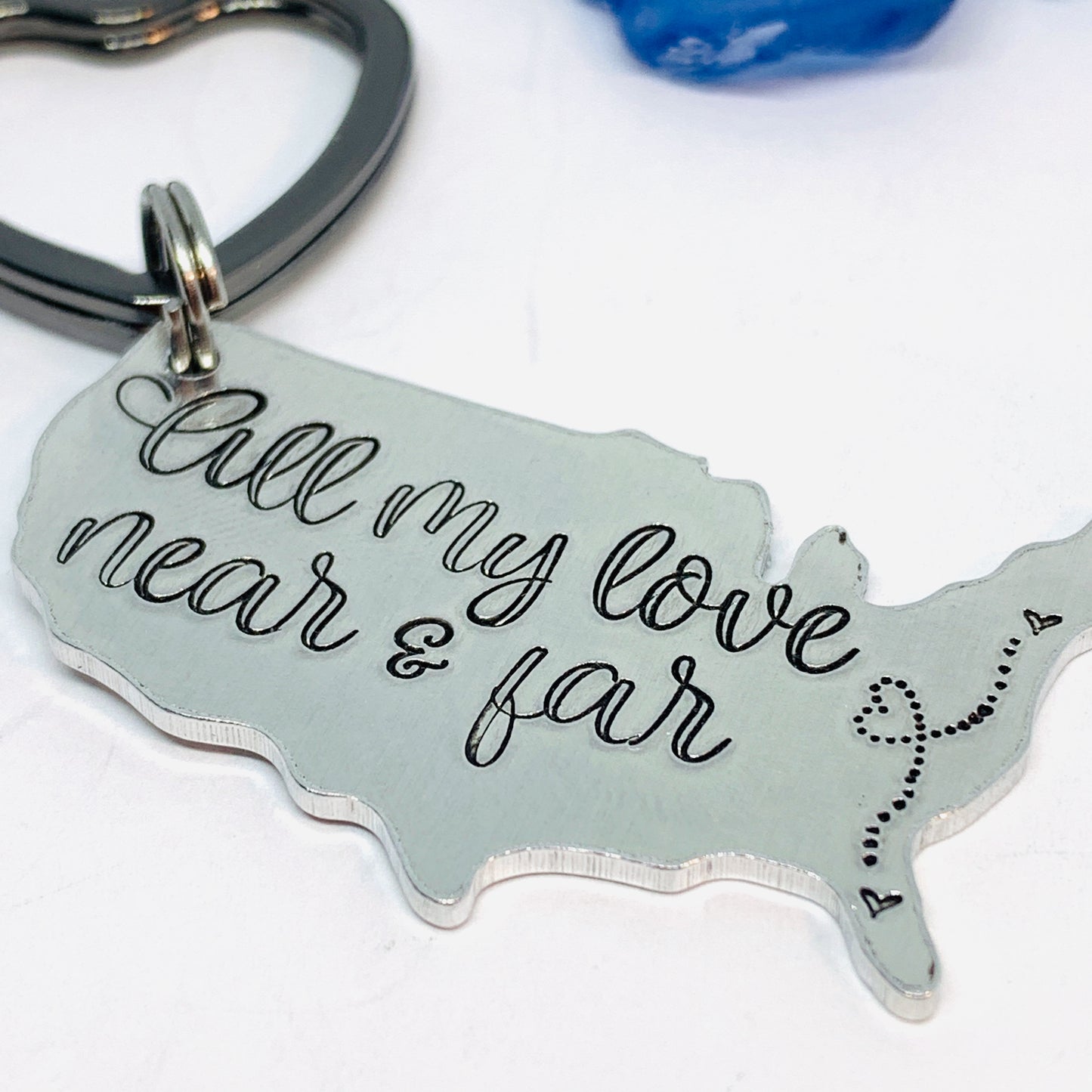 All My Love Near & Far USA Key Ring | Custom Personalized Missing You Friendship US Map | Keychain | Keychain | Long Distance BFF | Friendship Gift