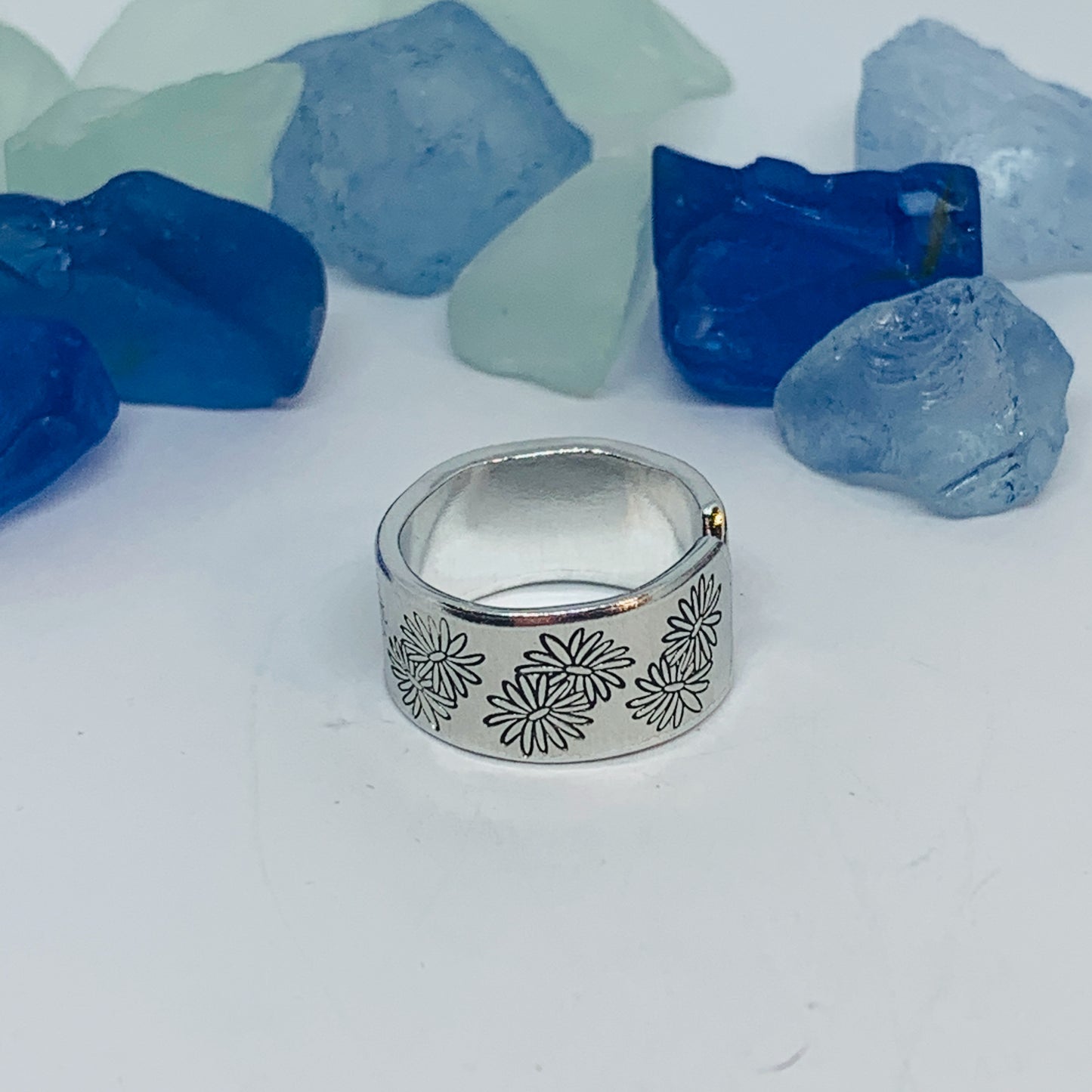 Aster Flowers Hand Stamped Ring | September Birth Flower Ring | Stamped Metal Cuff Ring | Adjustable Ring with Flowers | Gift for Her