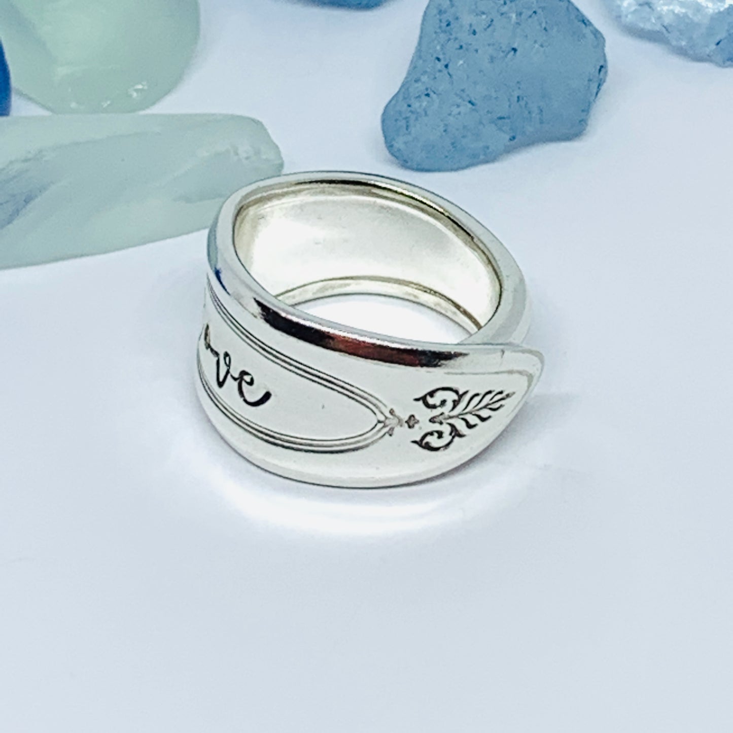 Vintage Spoon Ring with Hand Stamped "love"