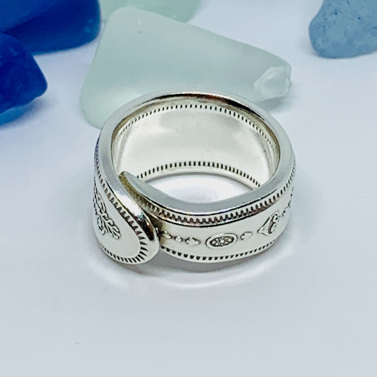 Vintage Spoon Ring with Stamped/Engraved Monogram "P" | Upcycled Ring | Silverware Spoon Ring | Antique Spoon Ring | Ring Made from Vintage Silverware
