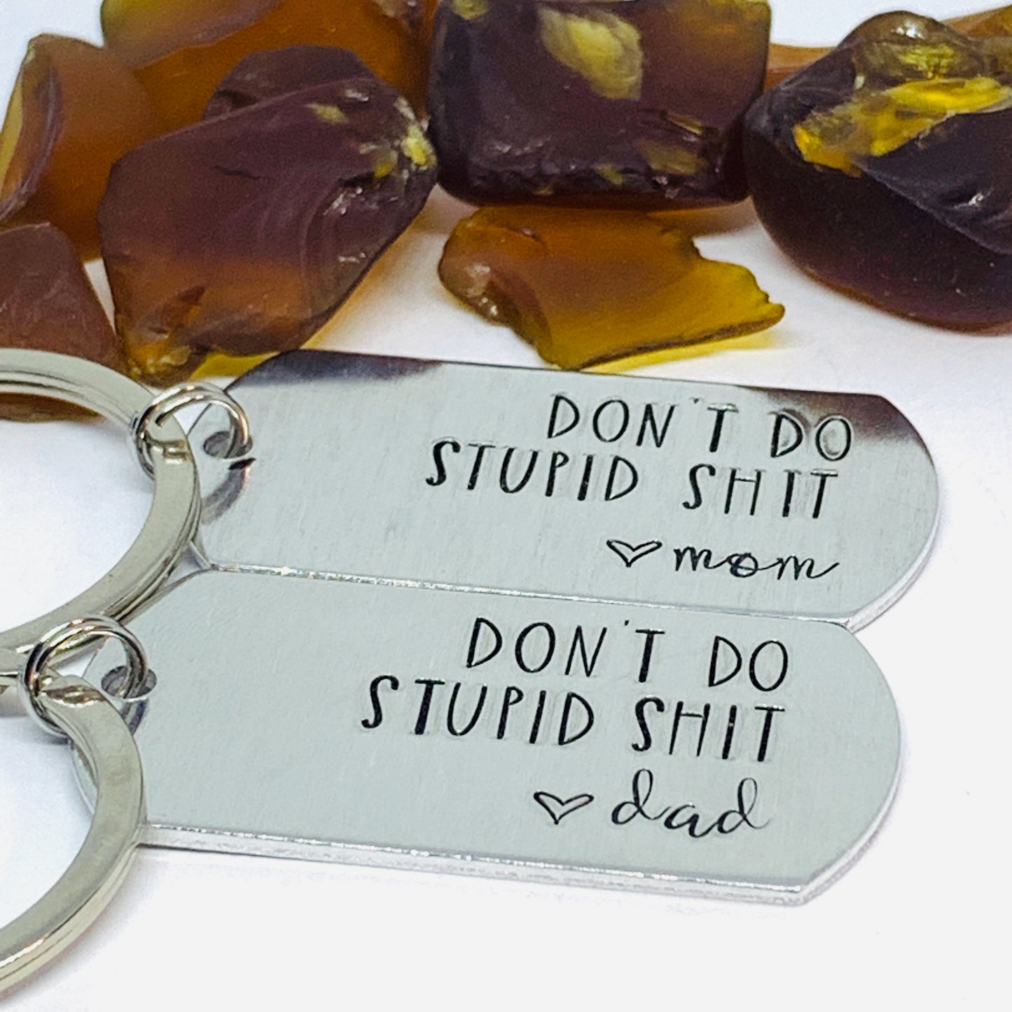Don’t Do Stupid Shit Love Mom| Hand Stamped Metal Keyring | Drive Safe Gift from Parents | Teenager Keychain Gift | Graduate Gift Idea