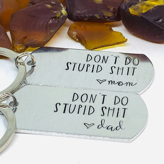 Don’t Do Stupid Shit Love Mom| Hand Stamped Metal Keyring | Drive Safe Gift from Parents | Teenager Keychain Gift | Graduate Gift Idea