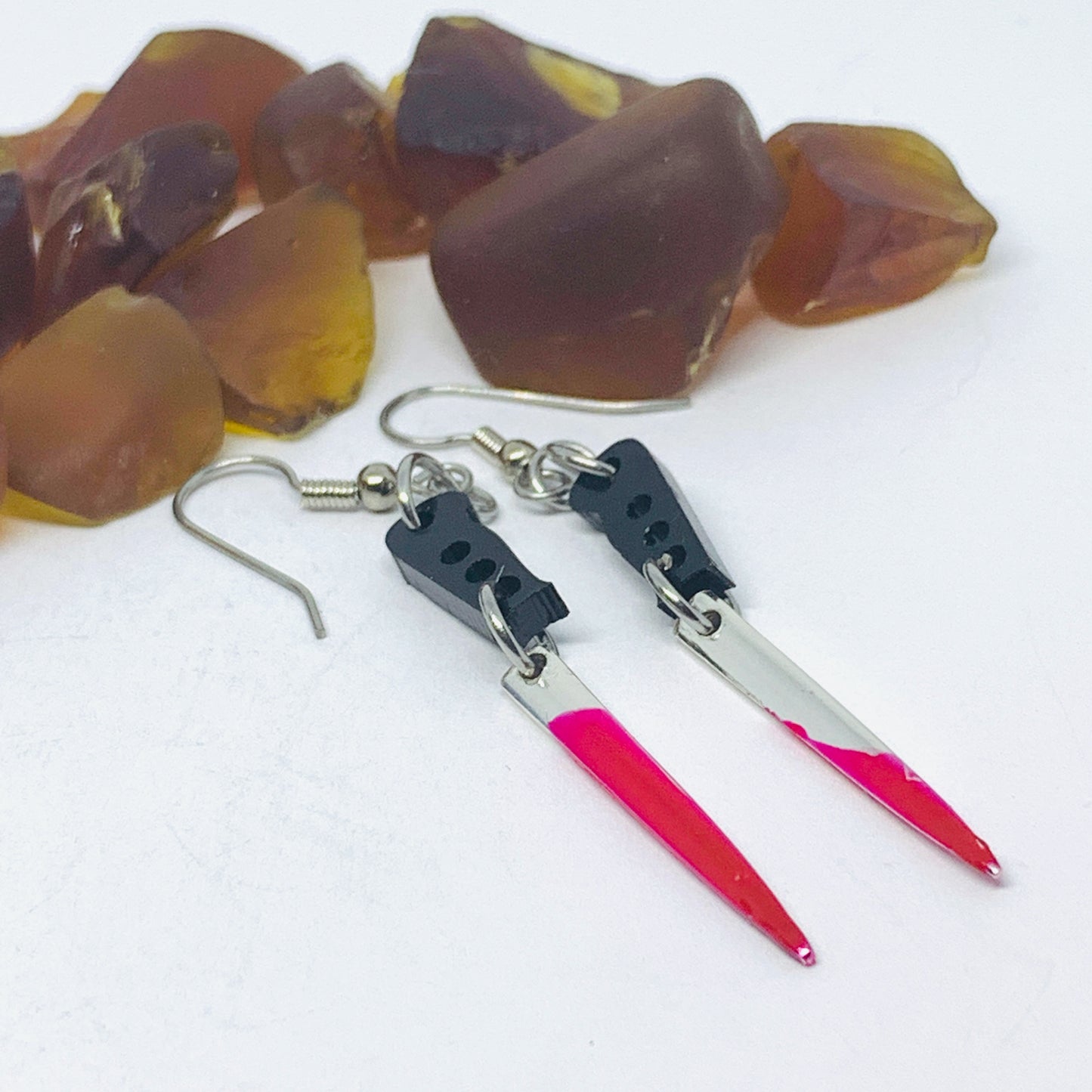 "Bloody Knife" Vintage Silverware Fork Tine Earrings w/ Silver Wires & Backs | Halloween Jewelry | Knife Earrings | Fake Blood Knife Jewelry