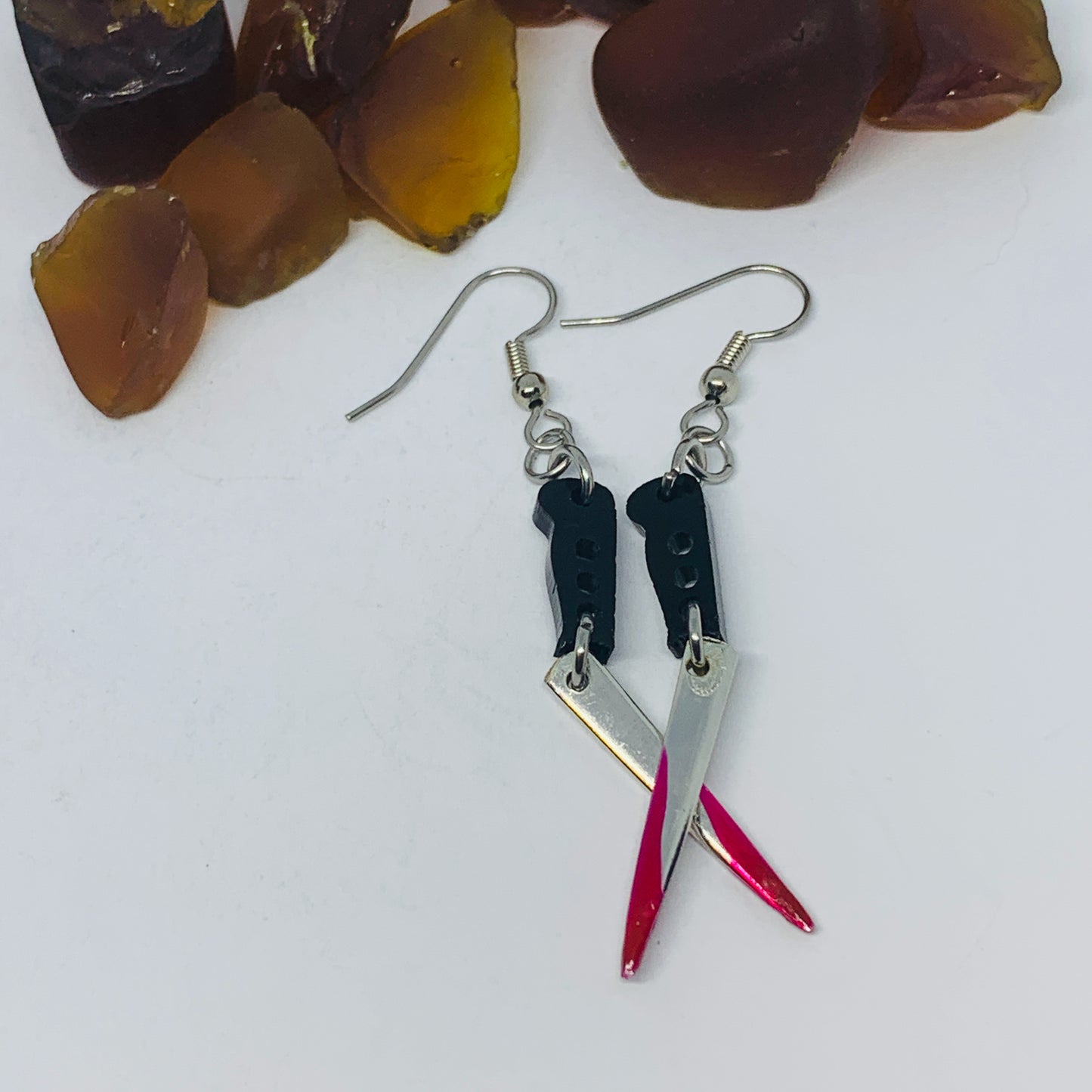 "Bloody Knife" Vintage Silverware Fork Tine Earrings w/ Silver Wires & Backs | Halloween Jewelry | Knife Earrings | Fake Blood Knife Jewelry