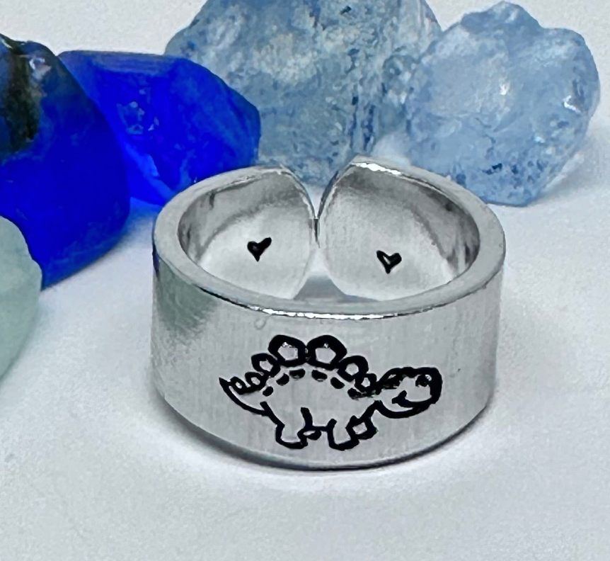 Dinosaurs Hand Stamped Metal Stacking Ring | Dino Adjustable Ring | Cute Fun Stegosaurus Ceratops