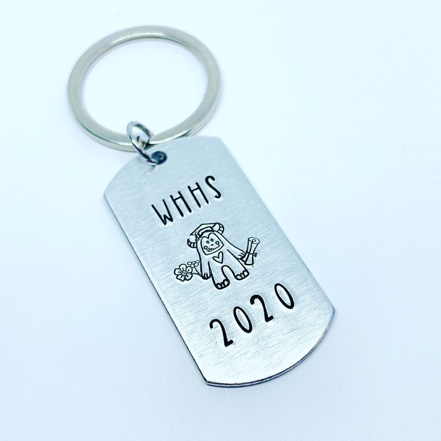 Love Monster Graduate - Hand Stamped Key Ring