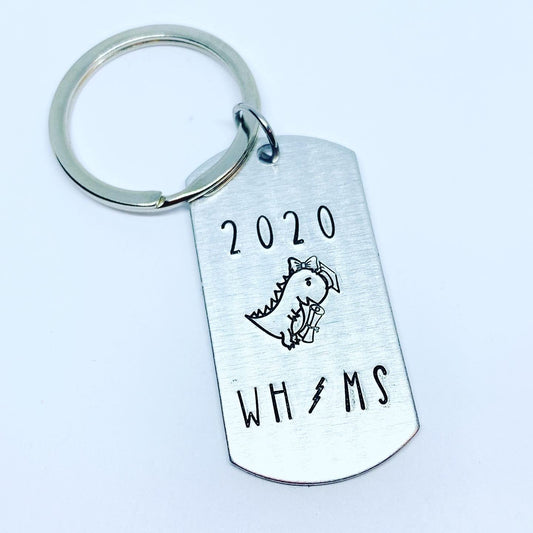 Dinosaur Graduate - Hand Stamped Key Ring