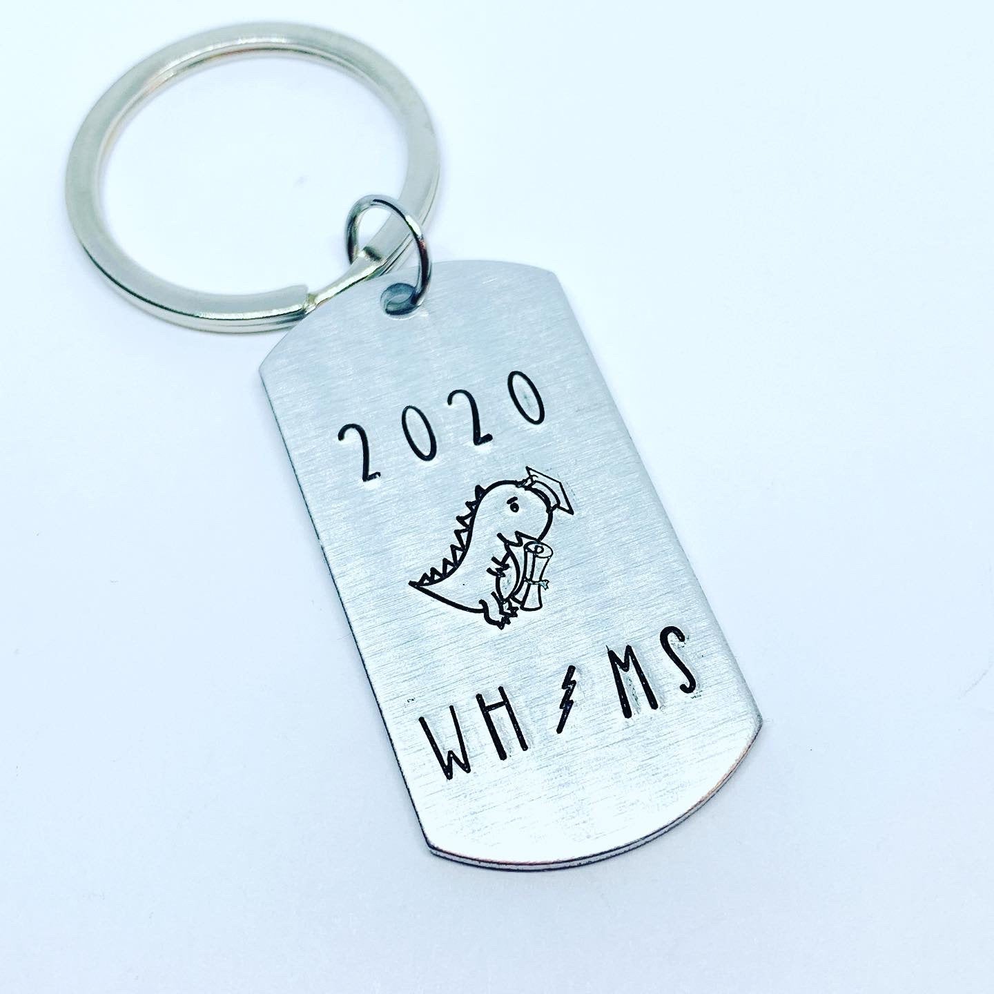 Dinosaur Graduate - Hand Stamped Key Ring
