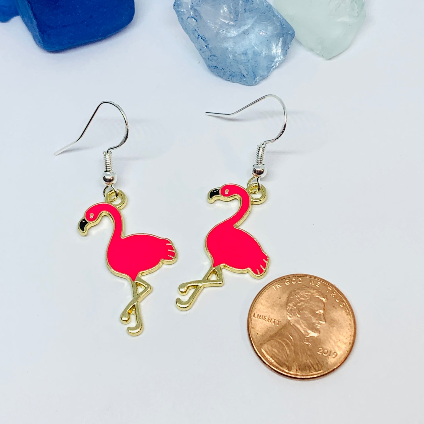 Flamingo Hot Pink Enamel Earrings with Silver Wires and Backs | Fun Flamingo Earrings | Gifts for Her | Bird Earrings | Fun Earring | Phenicopter