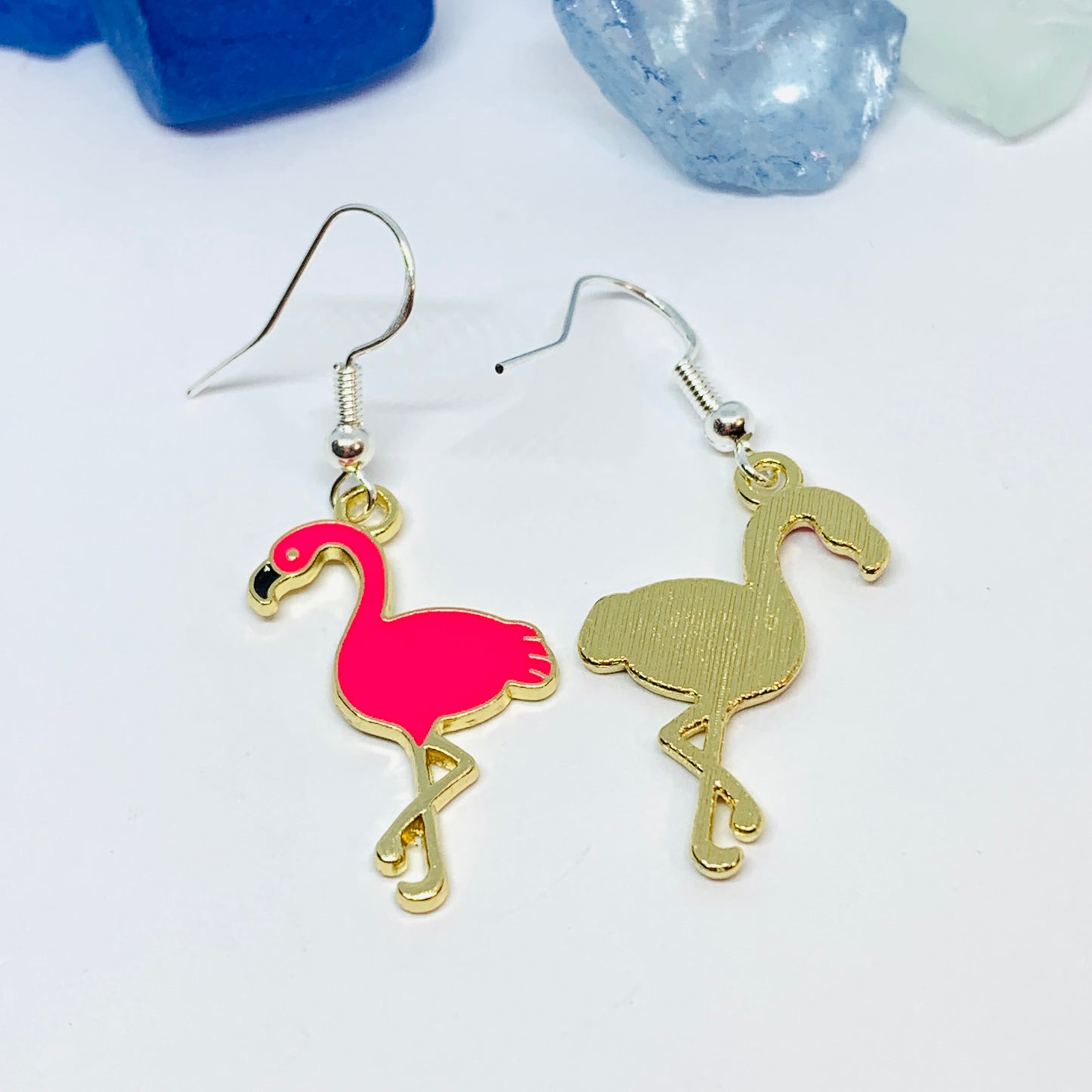 Flamingo Hot Pink Enamel Earrings with Silver Wires and Backs | Fun Flamingo Earrings | Gifts for Her | Bird Earrings | Fun Earring | Phenicopter