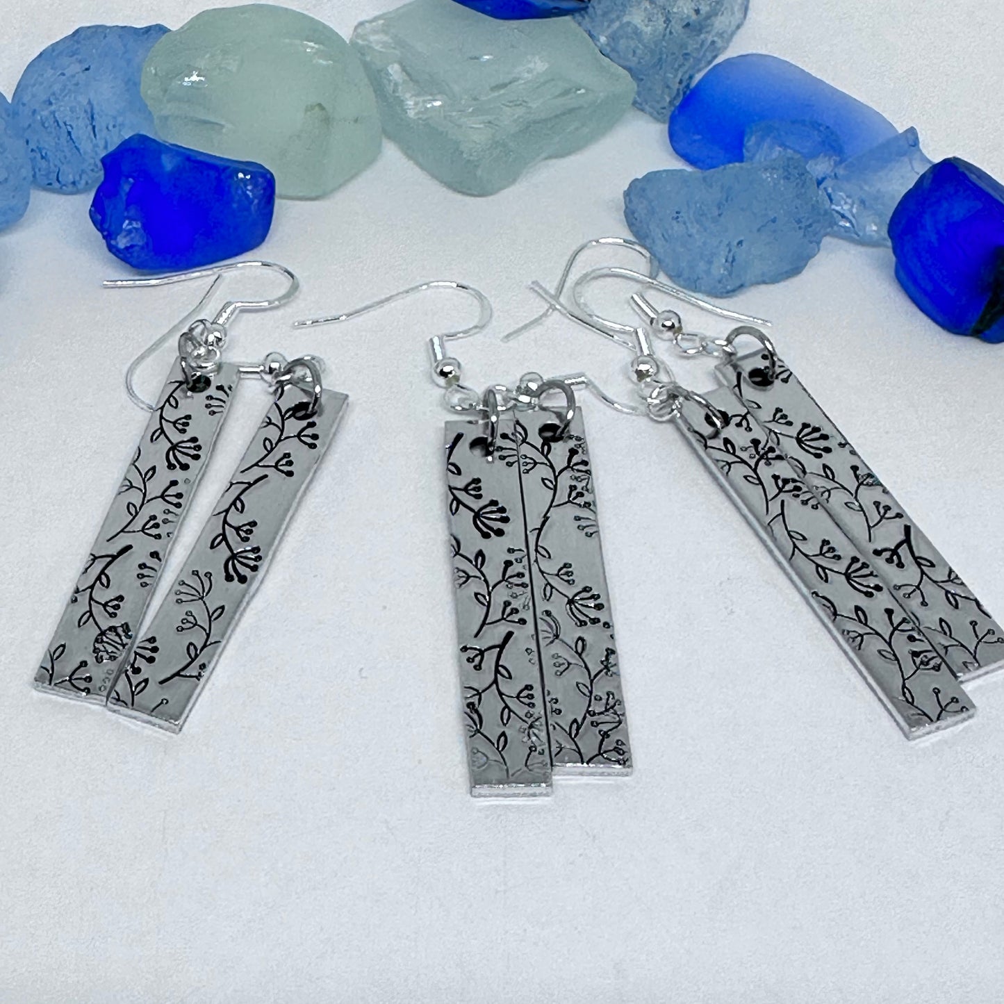 Dangling Floral - Hand Stamped Earrings