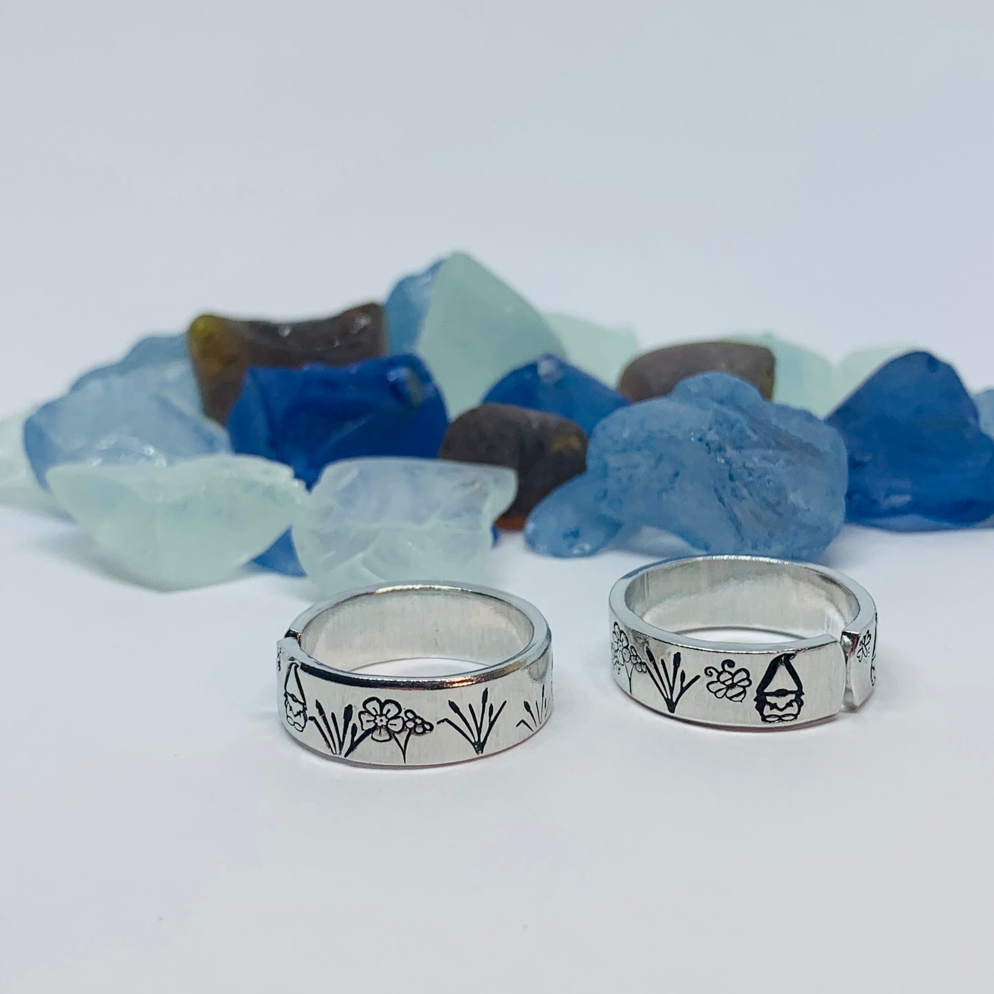 Gnome Garden Hand Stamped Ring | Gnomies Ring | Gift for Her | Gnome Ring | Garden Grass Ring | Fun unique gift | Bees Grasses Fireflies