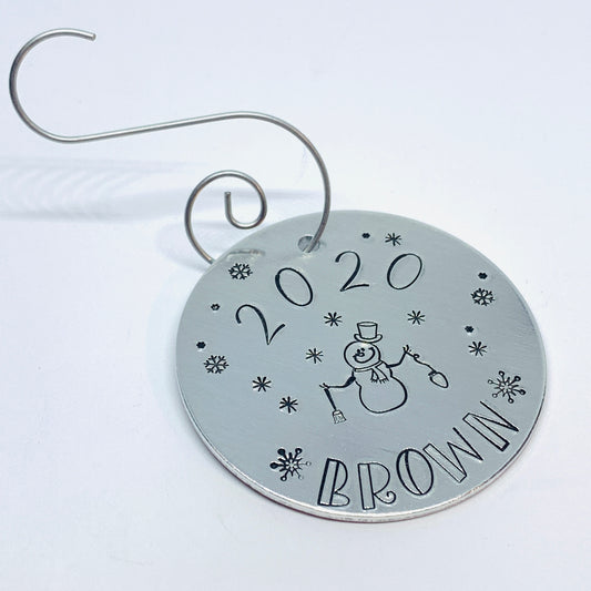 Snowman Annual Family - Hand Stamped Ornament - Personalized!