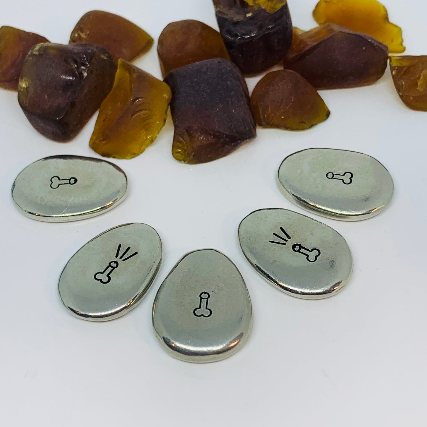 Penis Pewter Pocket Pebble | Rub Me! I Squirt! | Adult Pocket Stone | Two-sided Pocket Charm | Stamped Metal Worry Stone | Fun Adult Gag