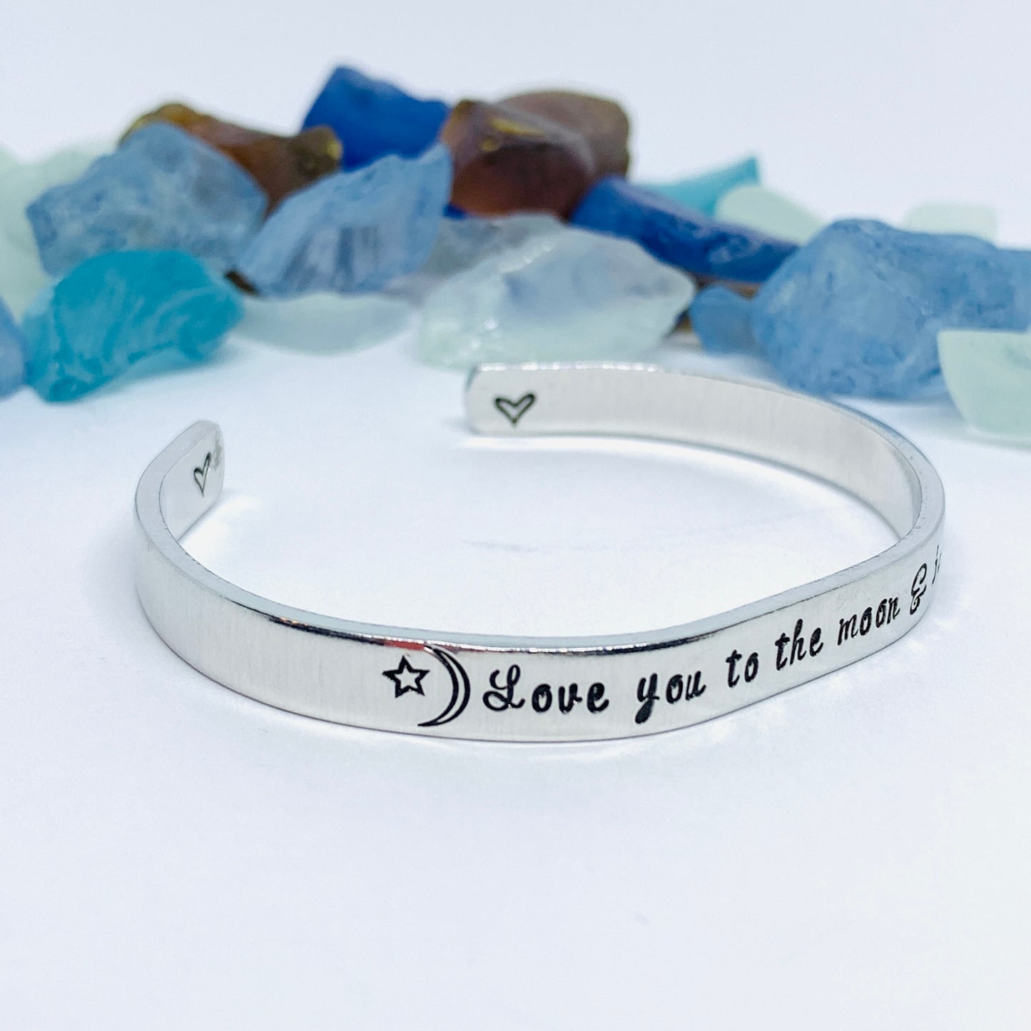 Love you to the moon & back - Hand Stamped Metal Cuff Bracelet | Love Cuff | Gift for Her | Love Script Bracelet | Quote Bracelet