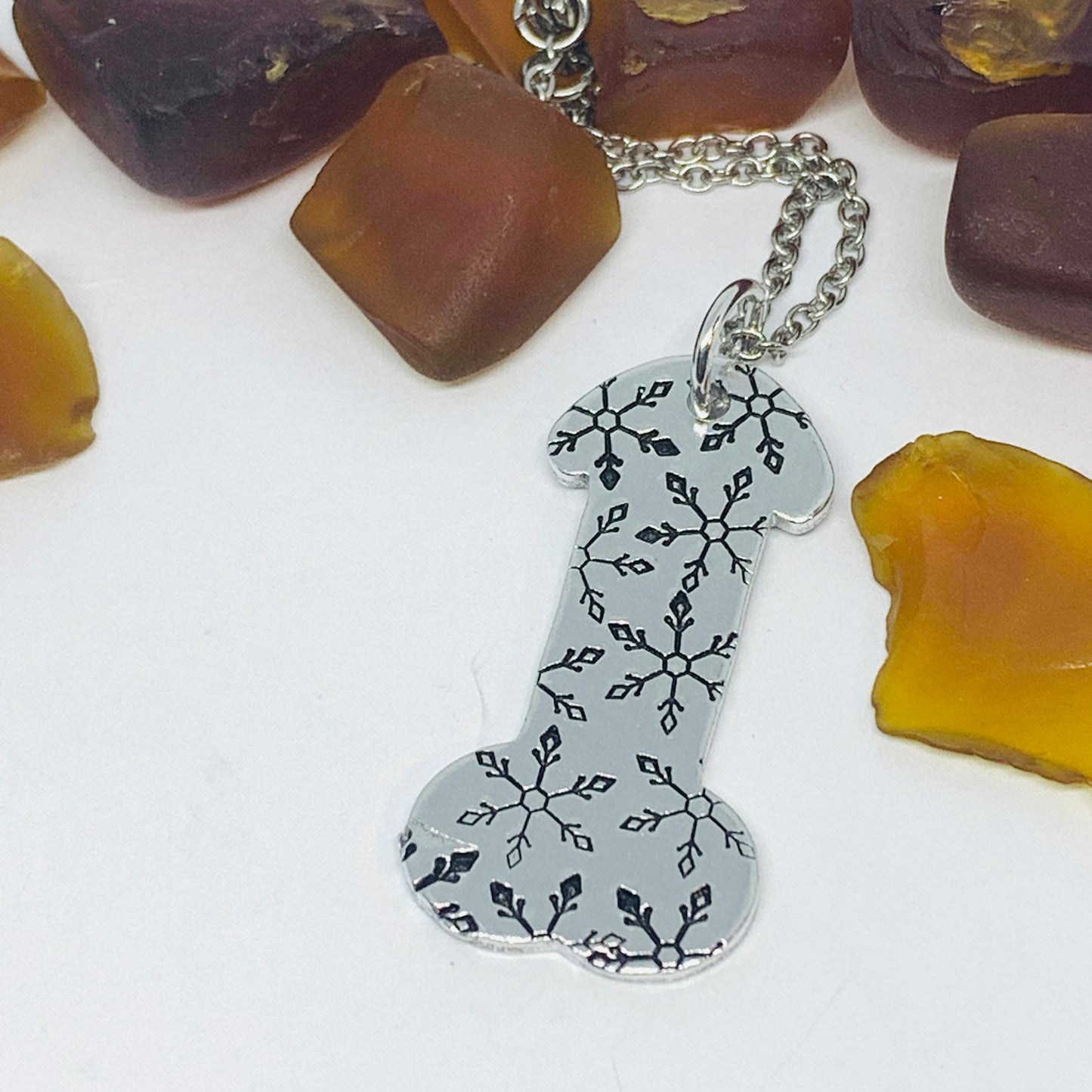 Penis Pendant Necklace - Hand Stamped | Dick Jewelry | Cock | Pot Leaf | Snowflakes | Hibiscus