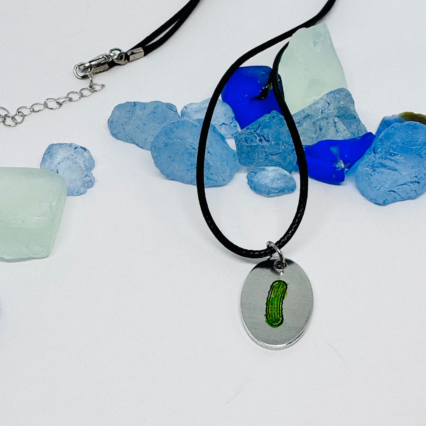 Pickles Hand Stamped & Painted Oval Drop Earrings | Green Pickles on Surgical Steel Ear Wires | Pickle Fest | Picklelicious