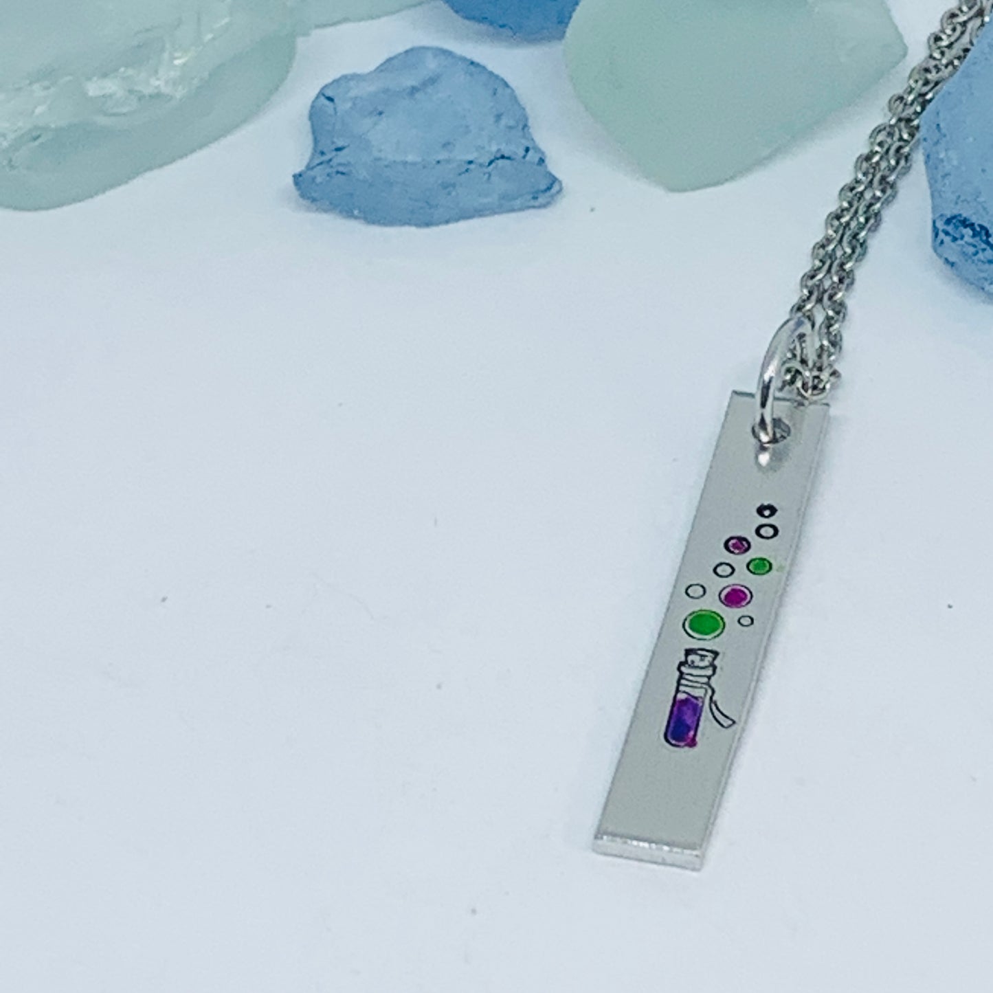 Magic Potion Hand Stamped Painted Necklace | Chemical Reaction | Witches Bubbles and Brew Pendant