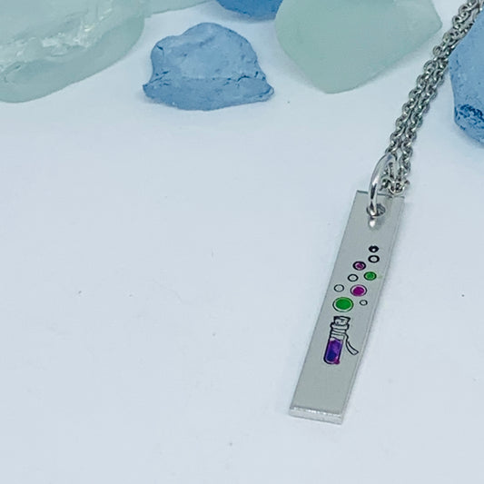 Magic Potion Hand Stamped Painted Necklace | Chemical Reaction | Witches Bubbles and Brew Pendant