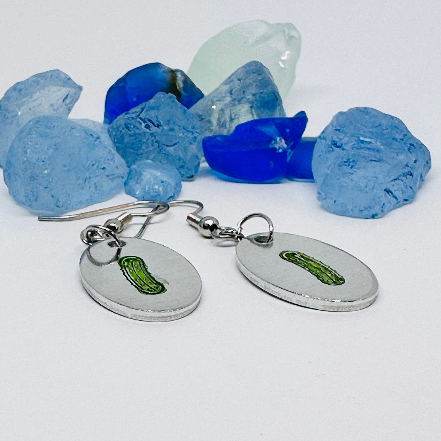 Pickles Hand Stamped & Painted Oval Drop Earrings | Green Pickles on Surgical Steel Ear Wires | Pickle Fest | Picklelicious
