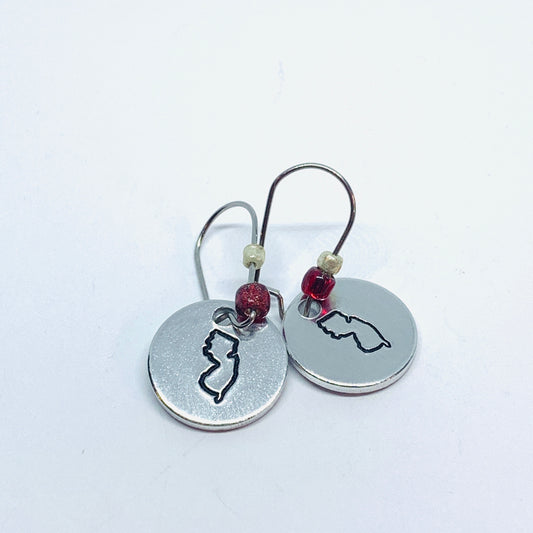 New Jersey State Outline Beaded - Hand Stamped Earrings
