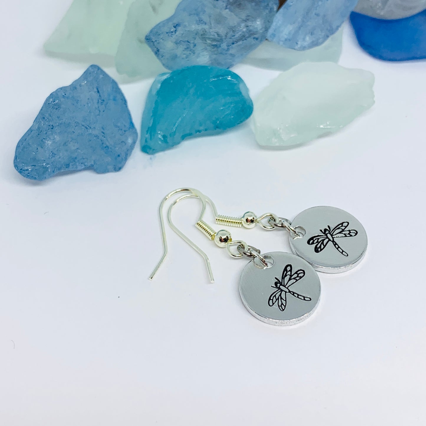 Hand Stamped Dragonfly Silver Wire Earrings with Backs | Hand Stamped Metal Dragonfly Firefly Earrings | Gifts for Her | Nature Earrings