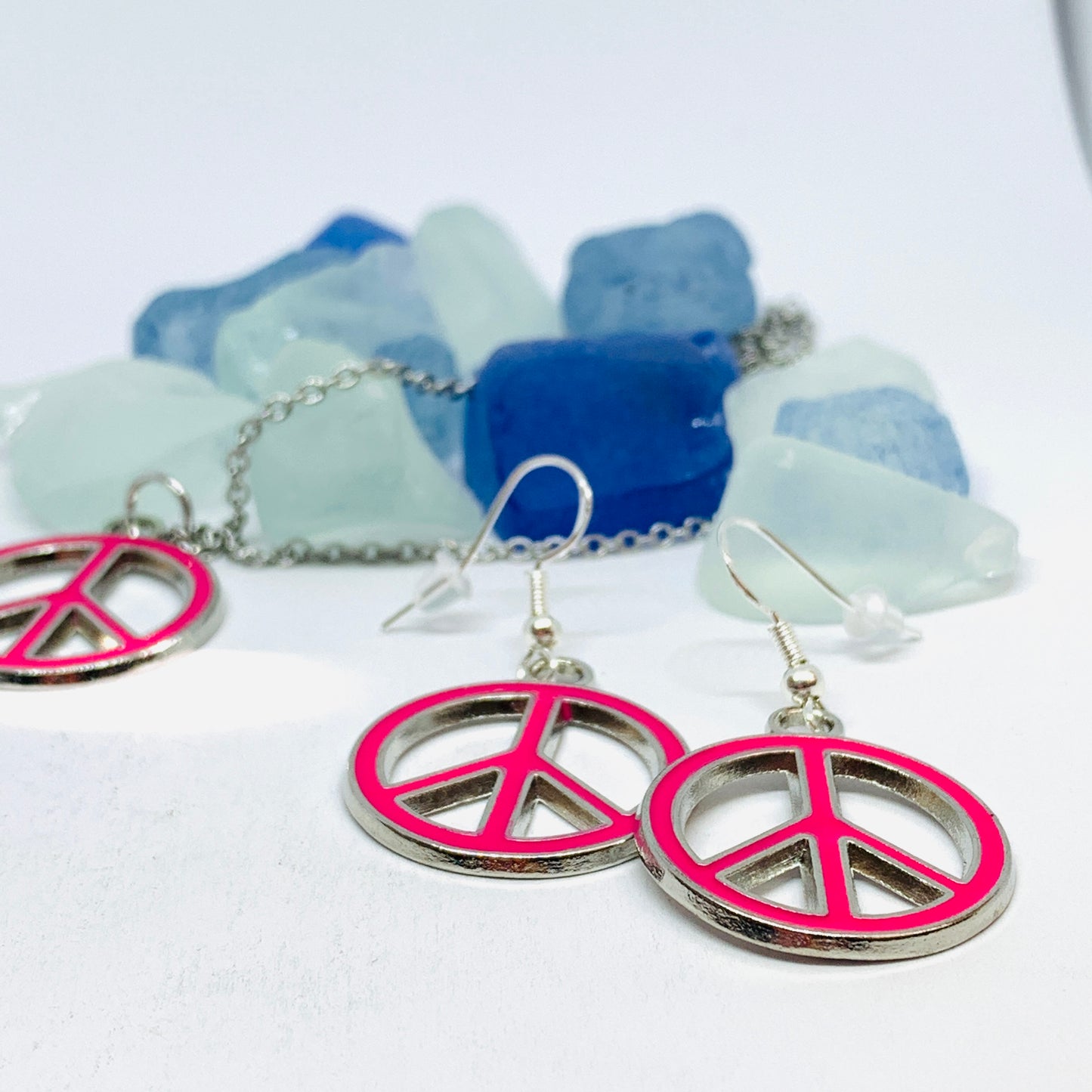Peace Signs Pink Enamel Necklace | Make Love Not War | Gifts for Her