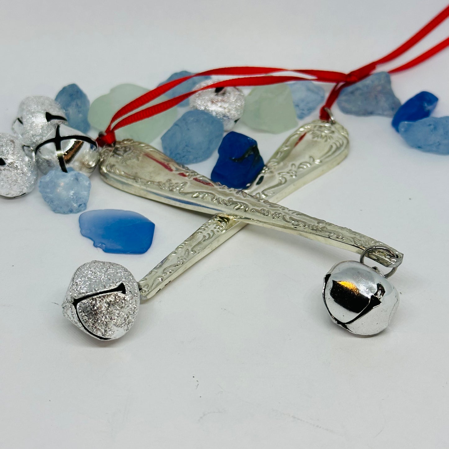 Vintage-look Icicle Ornaments | Limited Edition Holiday Decor | Window Charm | Jingle Bells | Garnet Teardrop