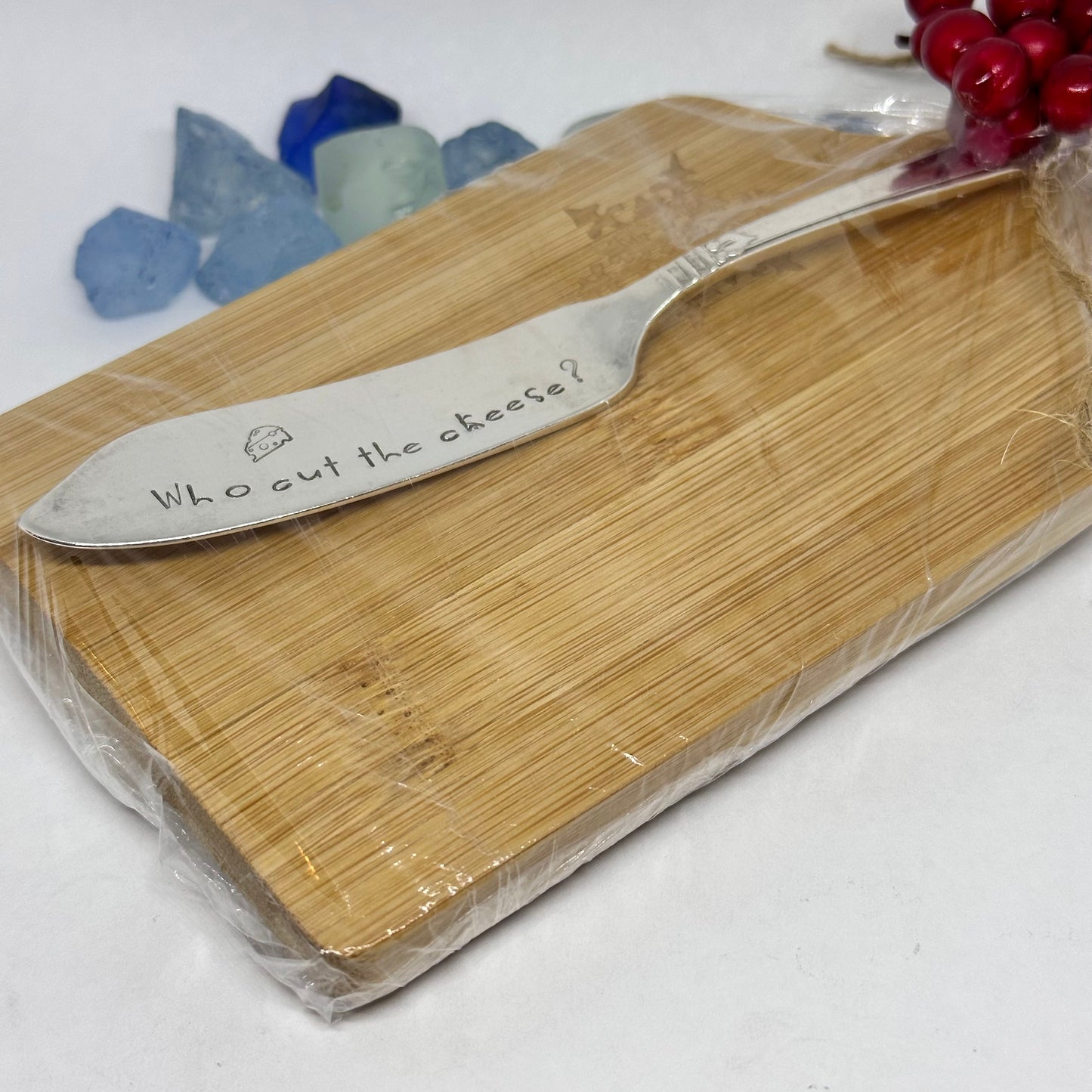 Gift Set - Vintage Silver Plated Hand Stamped Butter Knife & Cutting Board | Cheese Knife | Charcuterie