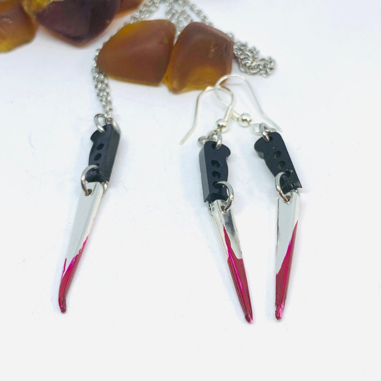 "Bloody Knife" Vintage Silverware Fork Tine Necklace | Halloween Jewelry | Knife Pendant | Fake Blood Knife Jewelry