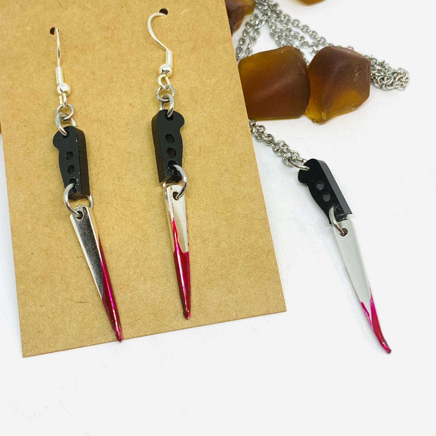 "Bloody Knife" Vintage Silverware Fork Tine Necklace | Halloween Jewelry | Knife Pendant | Fake Blood Knife Jewelry