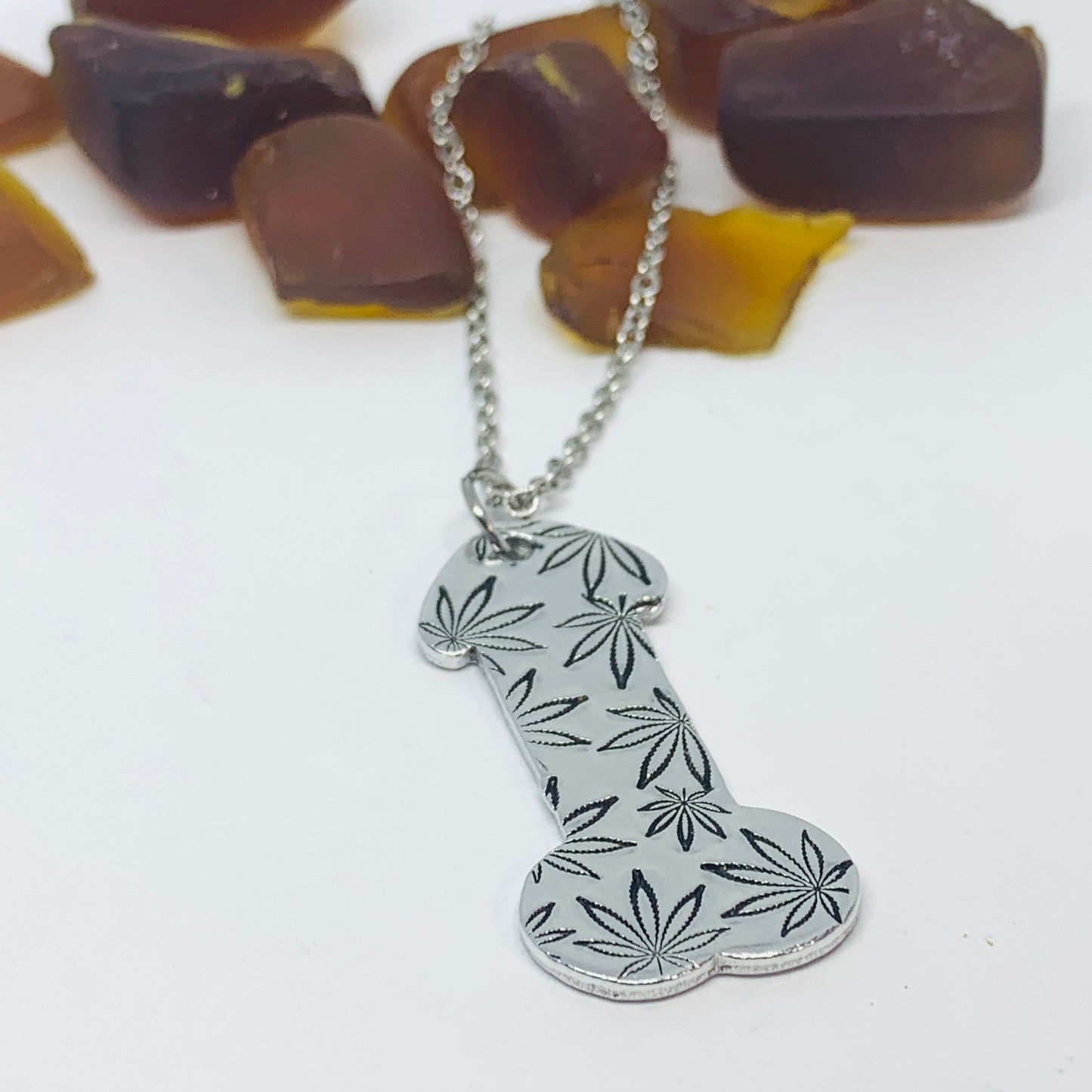 Penis Pendant Necklace - Hand Stamped | Dick Jewelry | Cock | Pot Leaf | Snowflakes | Hibiscus