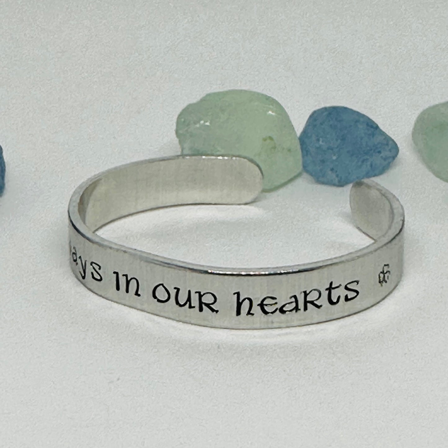 ☘️ Always in our Hearts ☘️ Hand Stamped Cuff Bracelet | Personalized Gaelic | St. Patrick’s Day | Custom Jewelry | Shamrock Celtic Hearts