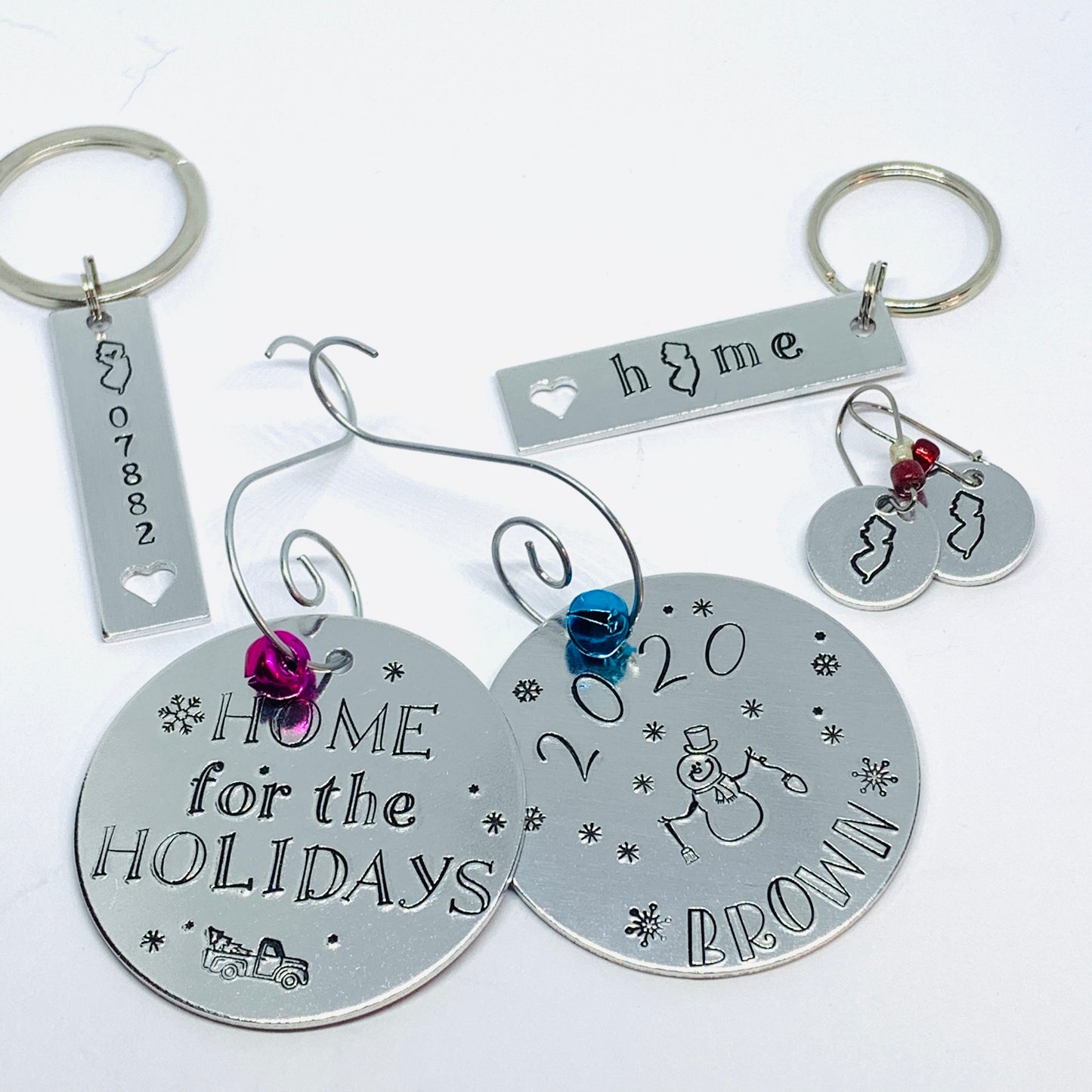 NJ Home - Hand Stamped Key Ring