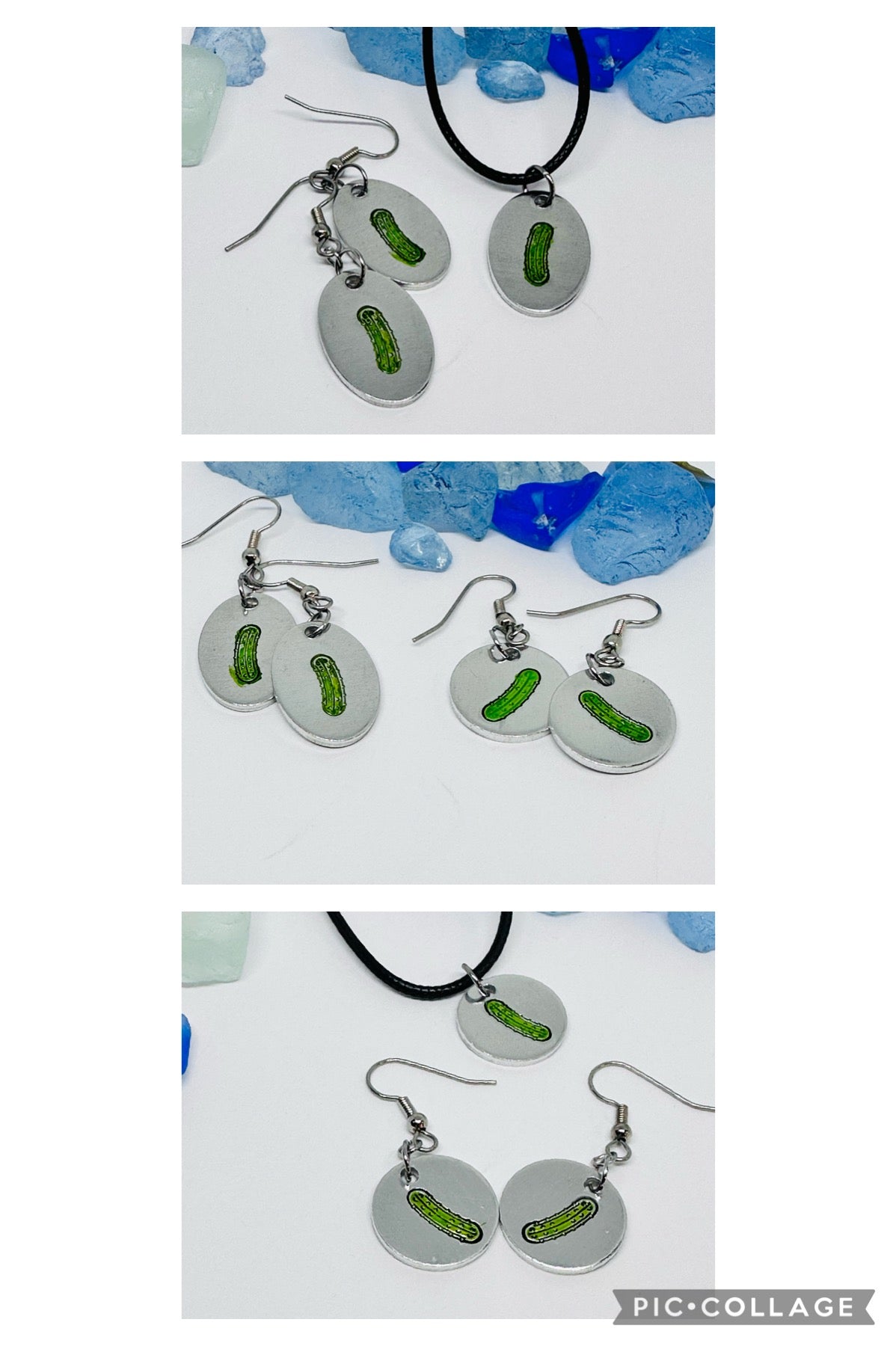 Pickles Hand Stamped & Painted Oval Drop Earrings | Green Pickles on Surgical Steel Ear Wires | Pickle Fest | Picklelicious