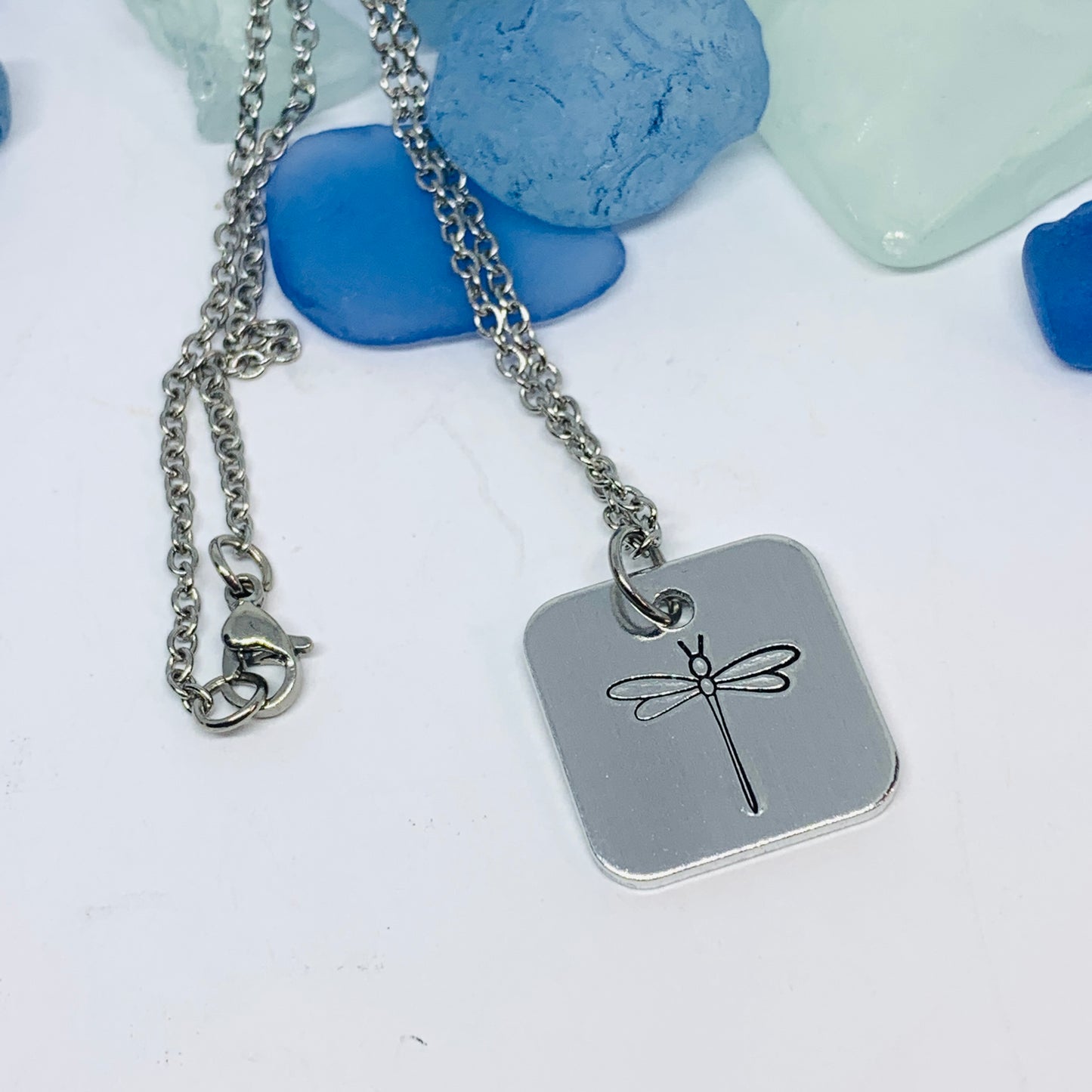 Dragonfly Hand Stamped Necklace | Dragonfly/Damselfly Square Necklace | Gift for Her | Simple Gift | Odonata, Infraorder Anisoptera