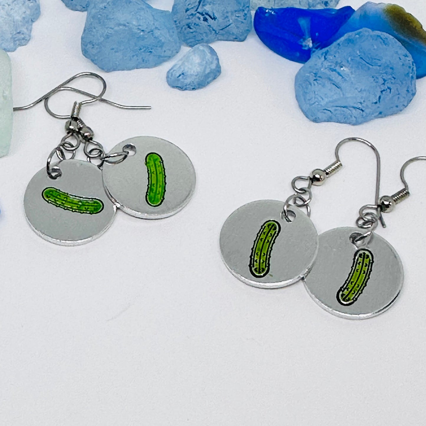 Pickles Hand Stamped & Painted Oval Drop Earrings | Green Pickles on Surgical Steel Ear Wires | Pickle Fest | Picklelicious
