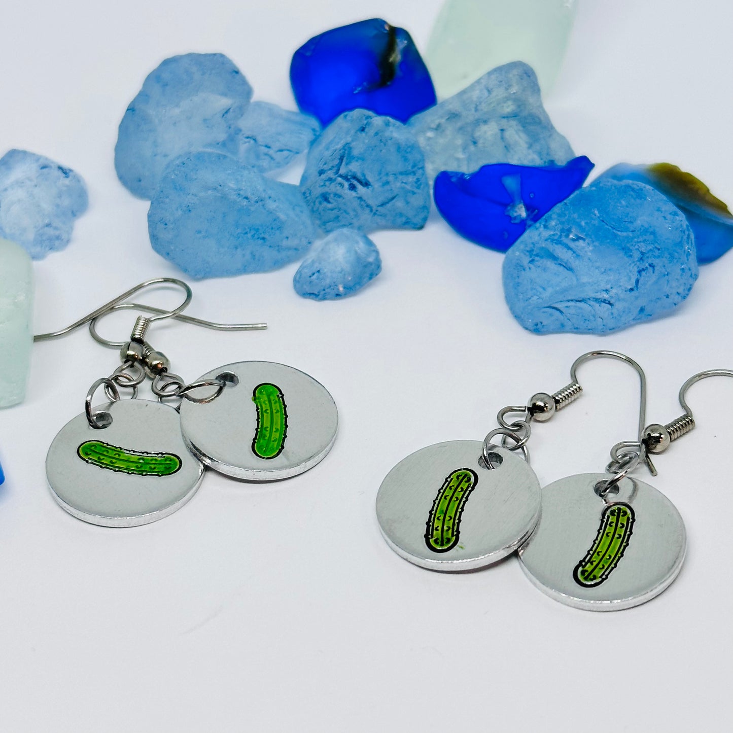 Pickles Hand Stamped & Painted Oval Drop Earrings | Green Pickles on Surgical Steel Ear Wires | Pickle Fest | Picklelicious