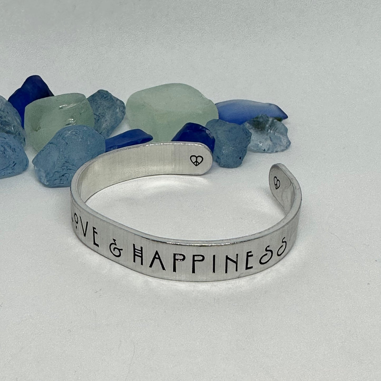 Peace Love & Happiness - Hand Stamped Cuff Bracelet