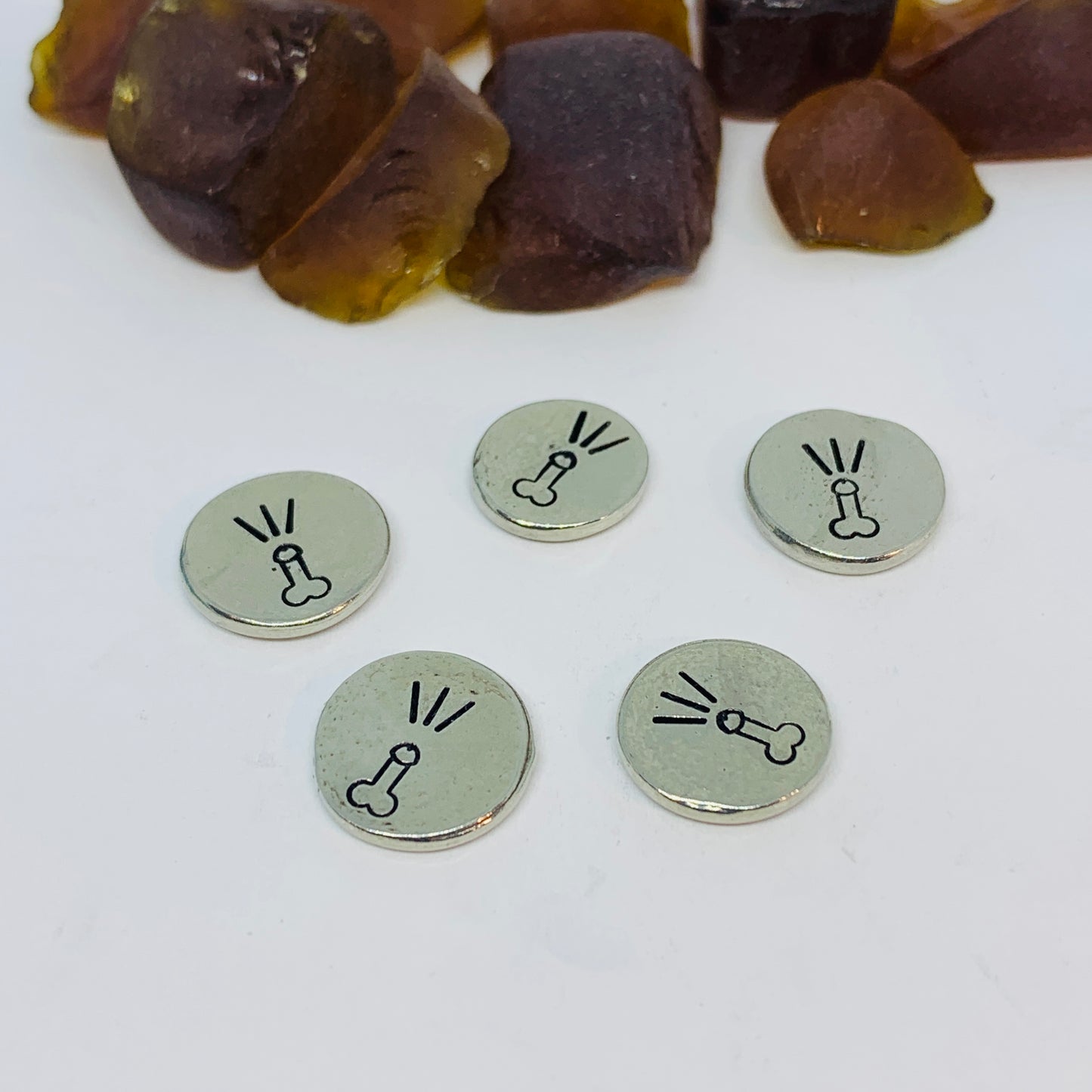 Penis Pewter Pocket Pebble | Rub Me! I Squirt! | Adult Pocket Stone | Two-sided Pocket Charm | Stamped Metal Worry Stone | Fun Adult Gag