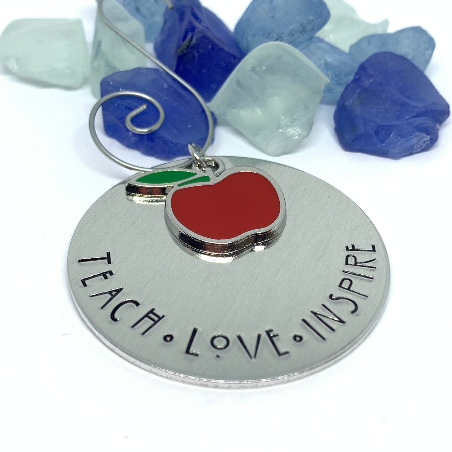 Teach Love Inspire Hand Stamped Ornament | Educator Ornament | Red Apple Charm | Holiday Ornament | Teacher Appreciation Week