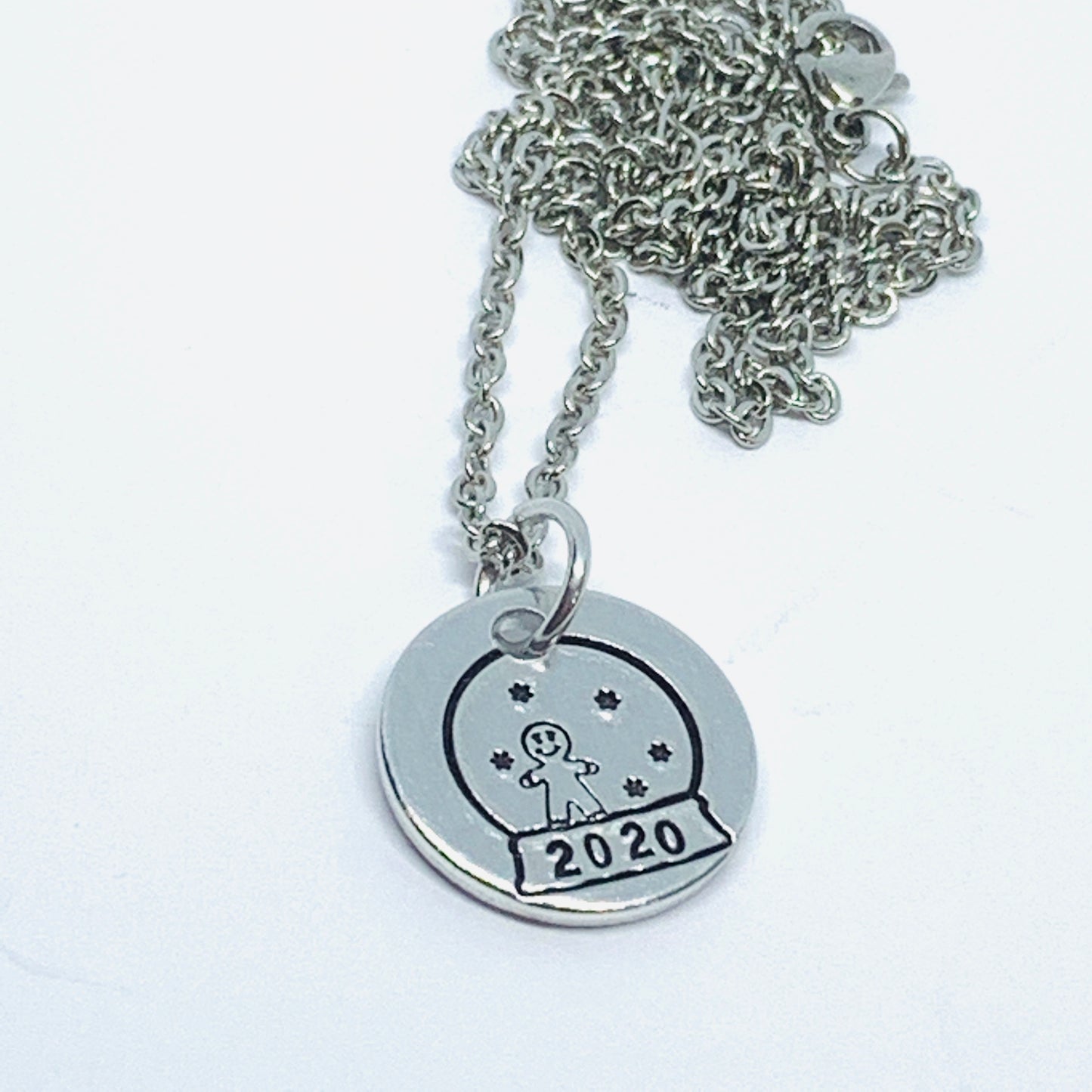 Snow Globe - Hand Stamped Necklace
