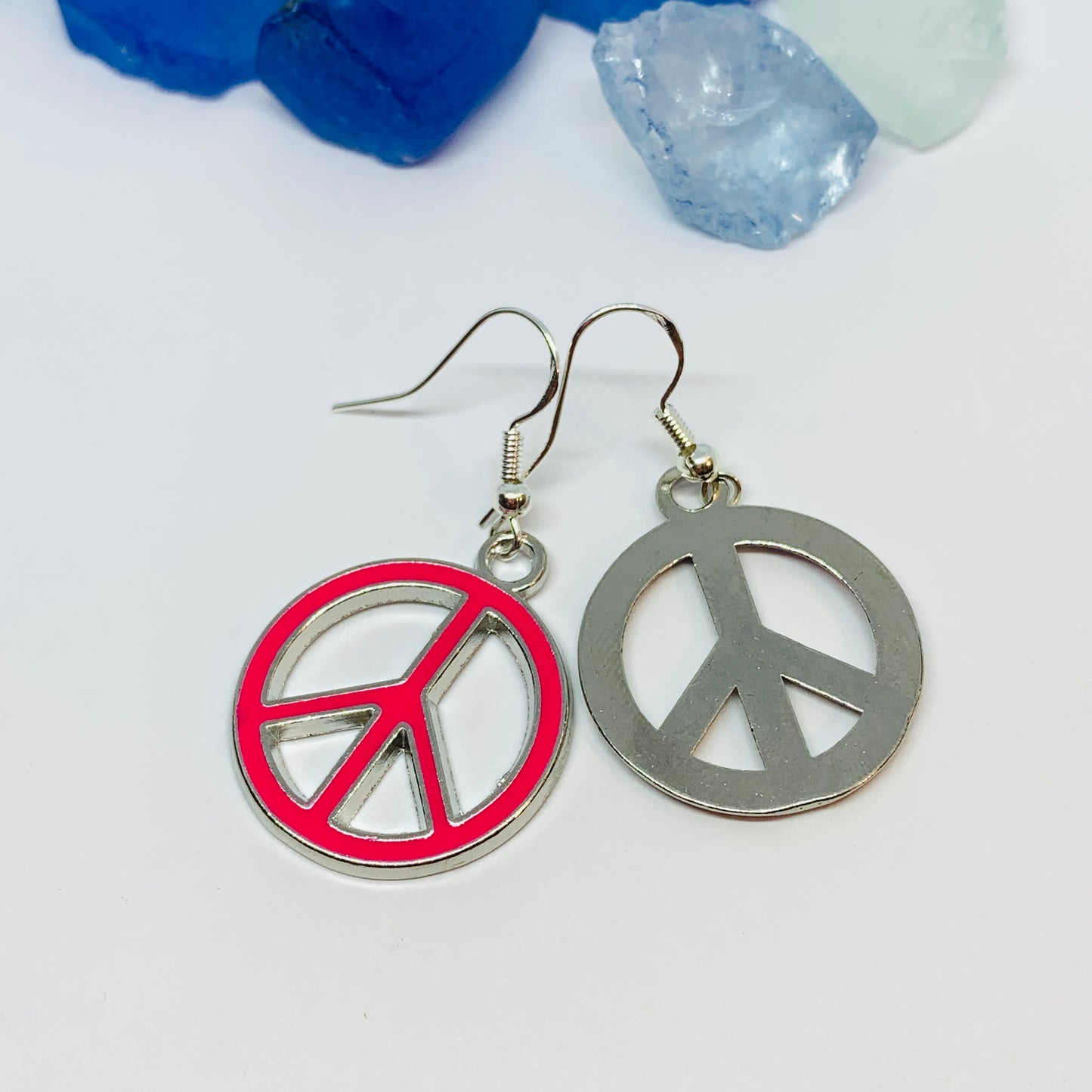 Peace Signs Pink Enamel Earrings with Silver Wires and Backs | Make Love Not War Earrings | Gifts for Her | Love Earrings | Acceptance Earrings