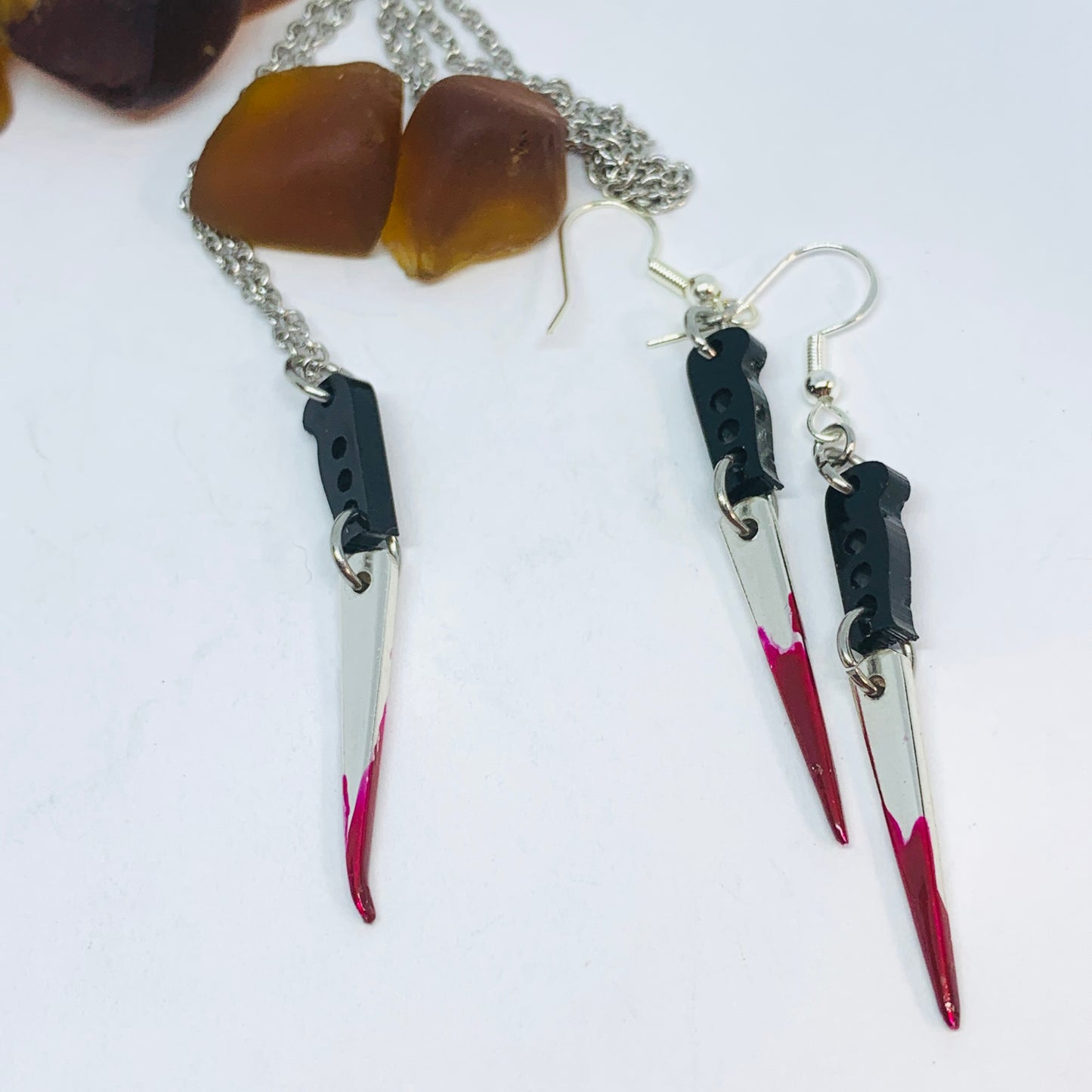 "Bloody Knife" Vintage Silverware Fork Tine Necklace | Halloween Jewelry | Knife Pendant | Fake Blood Knife Jewelry
