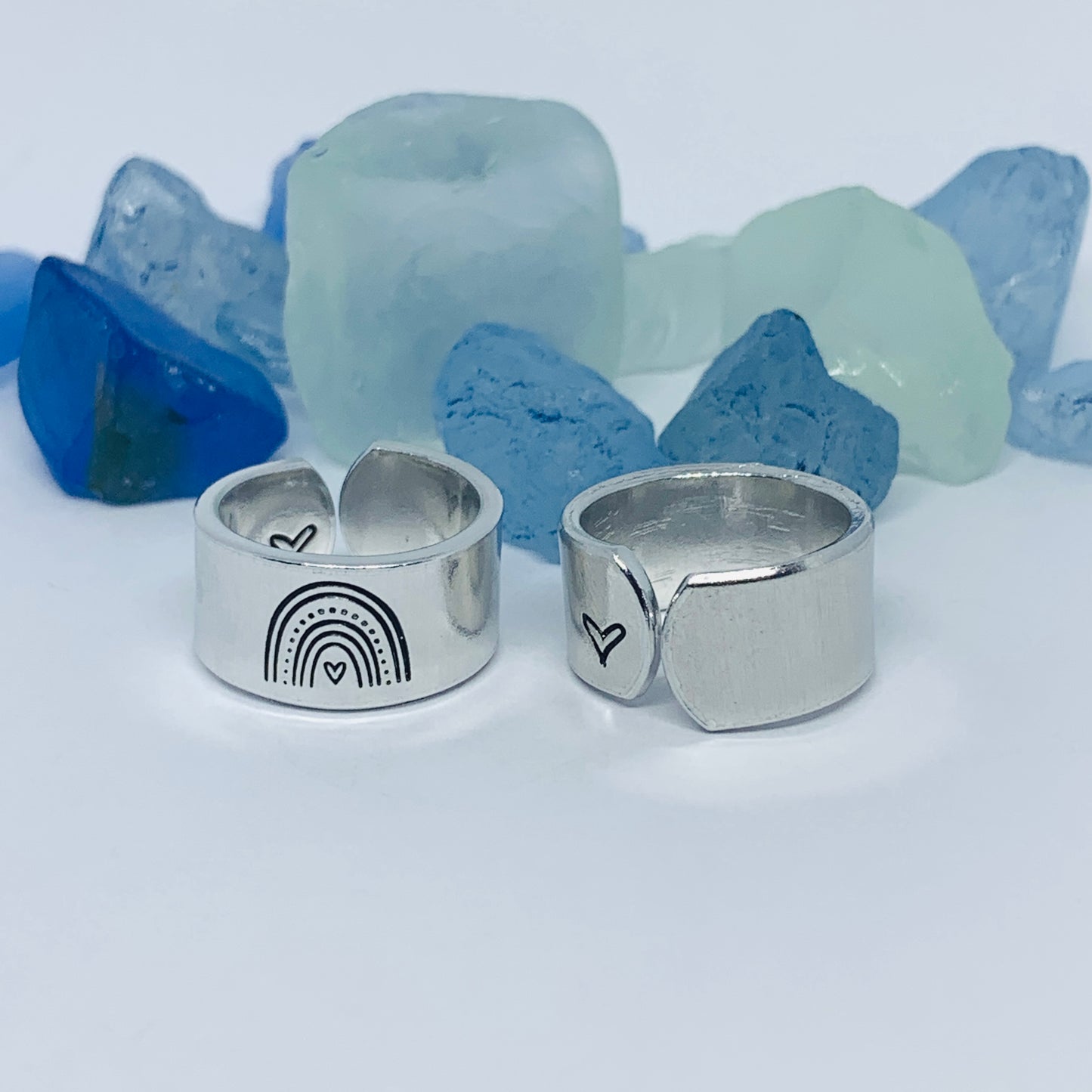 Rainbow Hand Stamped Ring | LGBTQ Ring | Stamped Metal Stacking Ring | Adjustable Ring | Joy Love