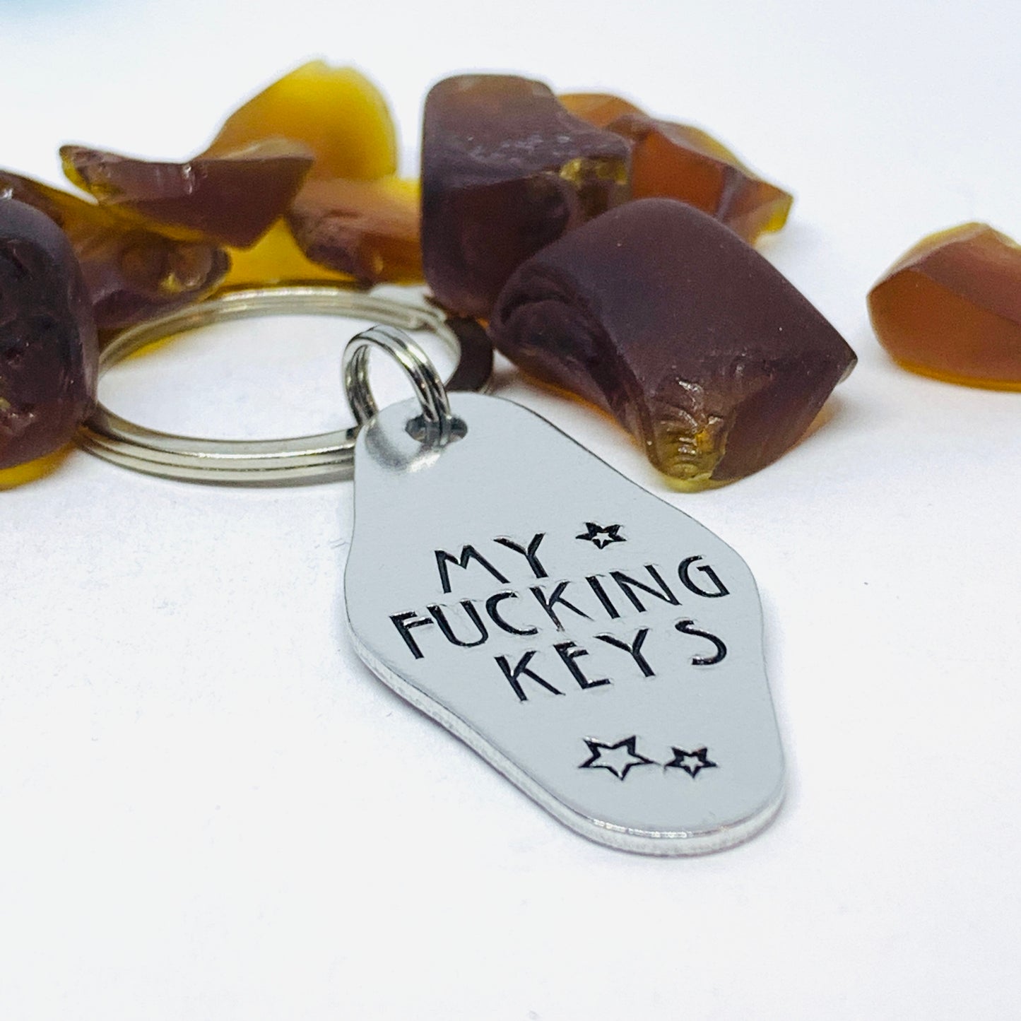 MY FUCKING KEYS Hand-Stamped Metal Keychain | Funny & Sarcastic Retro Motel Key Tag | Housewarming Gift | New Driver Gift