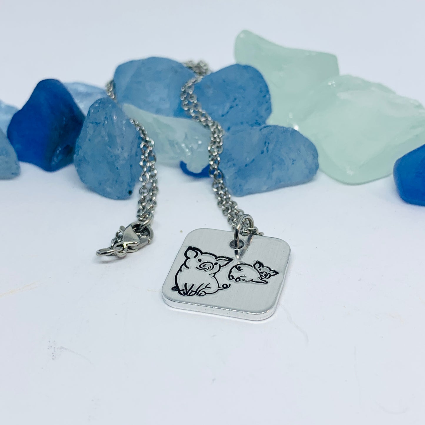 Two Little Piggies Hand Stamped Necklace | Piglets Round Necklace | Gift for Her | Simple Gift | Farm Animals | Vegan Love | Barnyard Animal Jewelry
