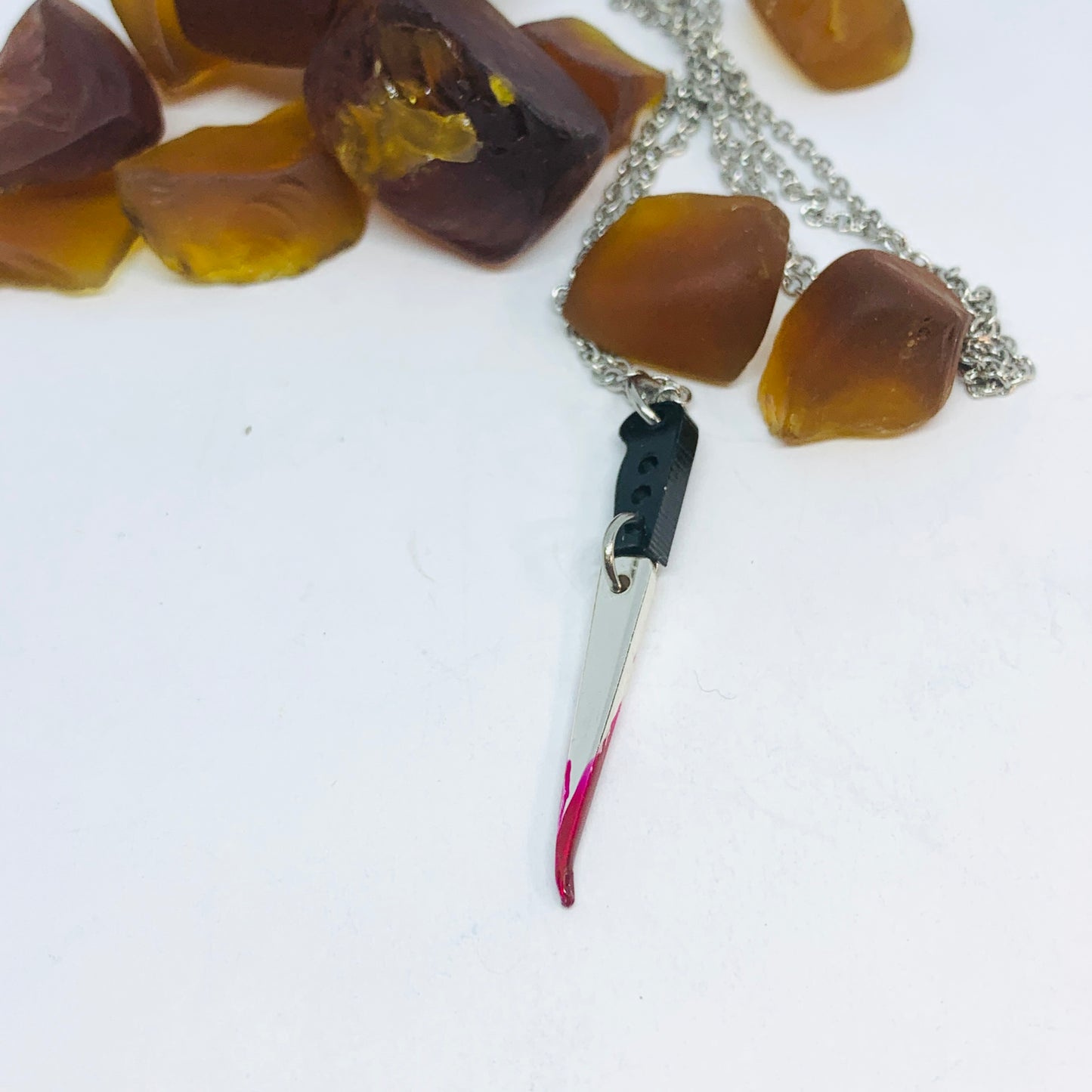 "Bloody Knife" Vintage Silverware Fork Tine Necklace | Halloween Jewelry | Knife Pendant | Fake Blood Knife Jewelry