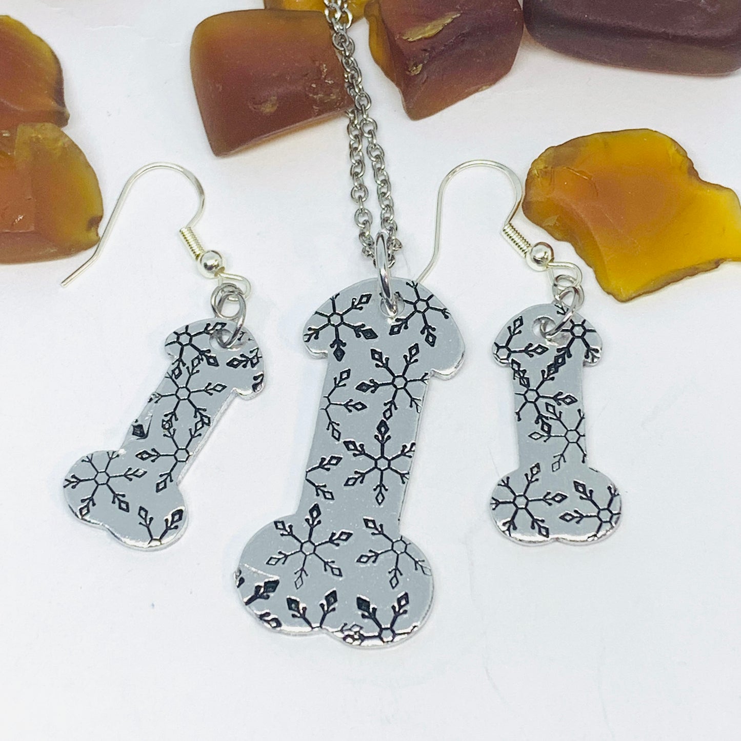Penis Earrings - Hand Stamped | Dick Jewelry | Cock | Pot Leaf | Snowflakes | Hibiscus